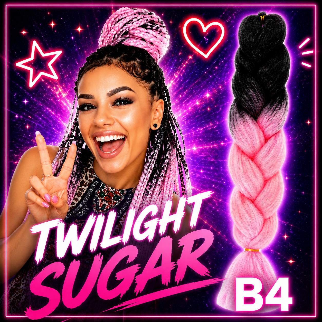 Black & Pastel Pink Jumbo Braiding Hair Extension (B4 Twilight Sugar)