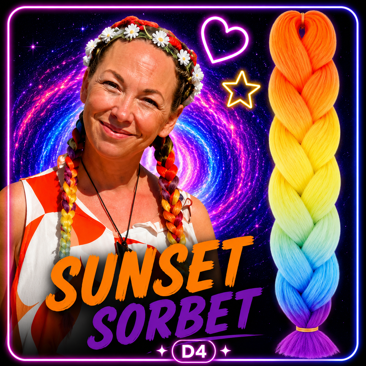 Orange, Yellow, Blue & Purple Jumbo Braiding Hair Extension (D4 Sunset Sorbet)