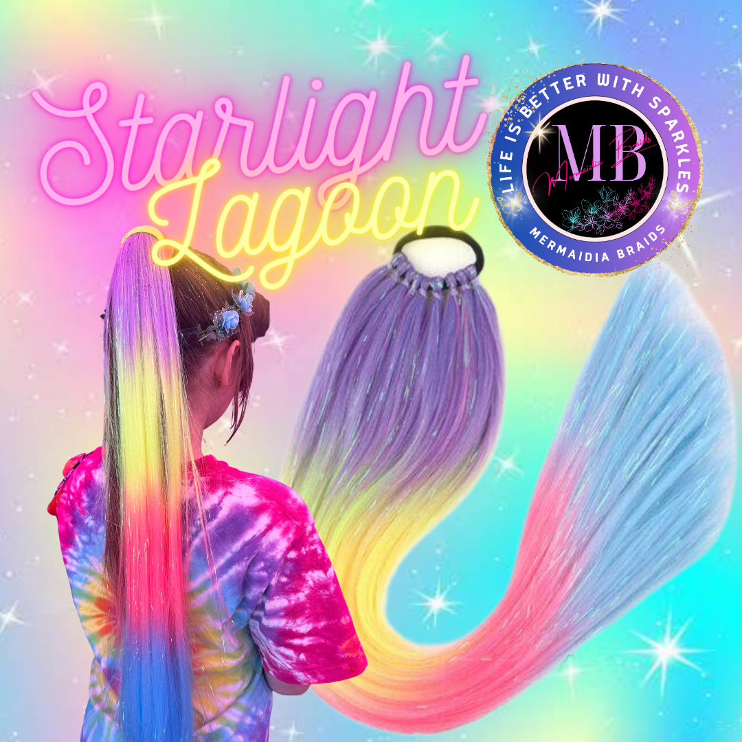 Purple, Yellow, Blue & Pink Wrap Around Ponytail Extension (4.3 Starlight Lagoon)