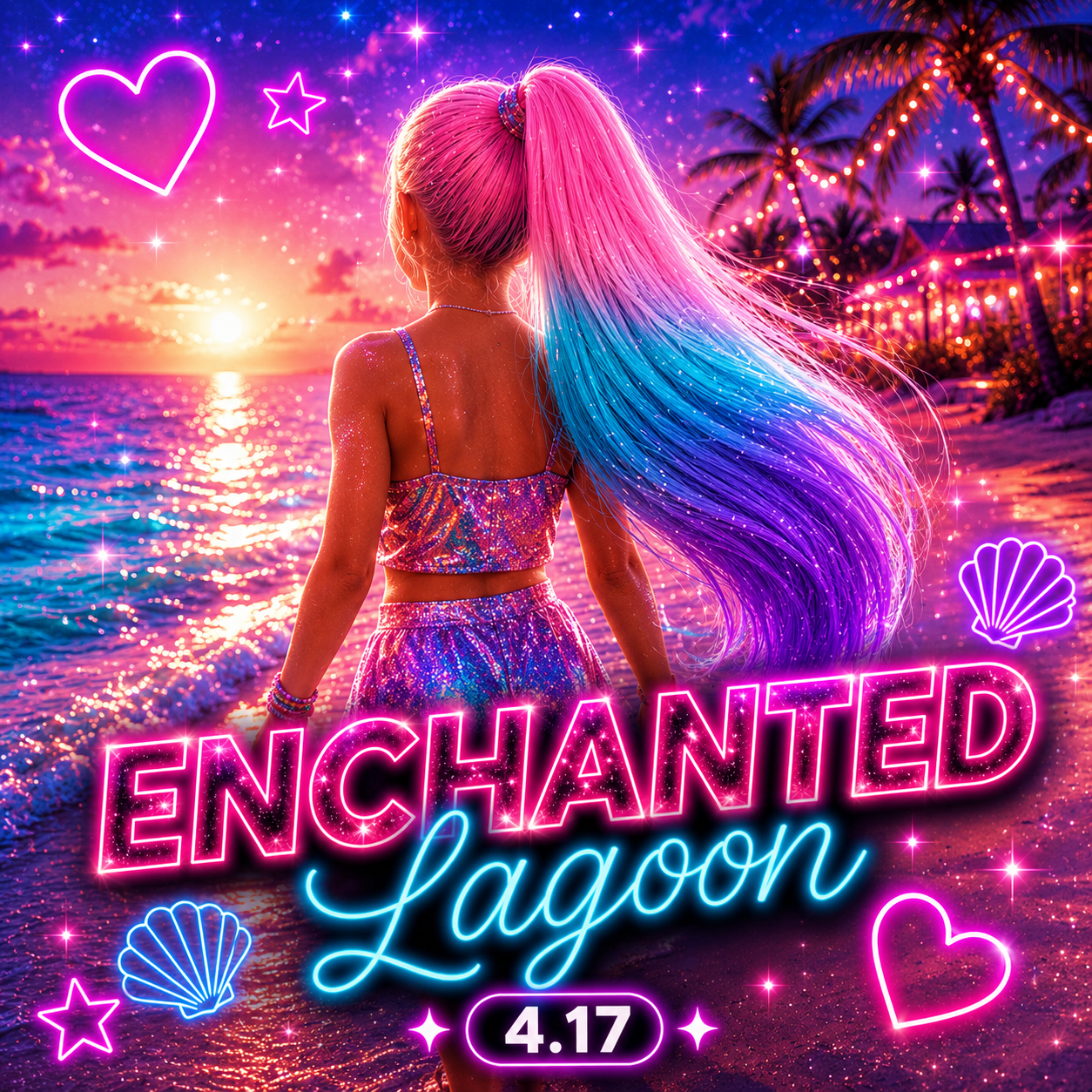 Pink, Teal & Lavender Wrap Around Ponytail Extension (4.17 Enchanted Lagoon)