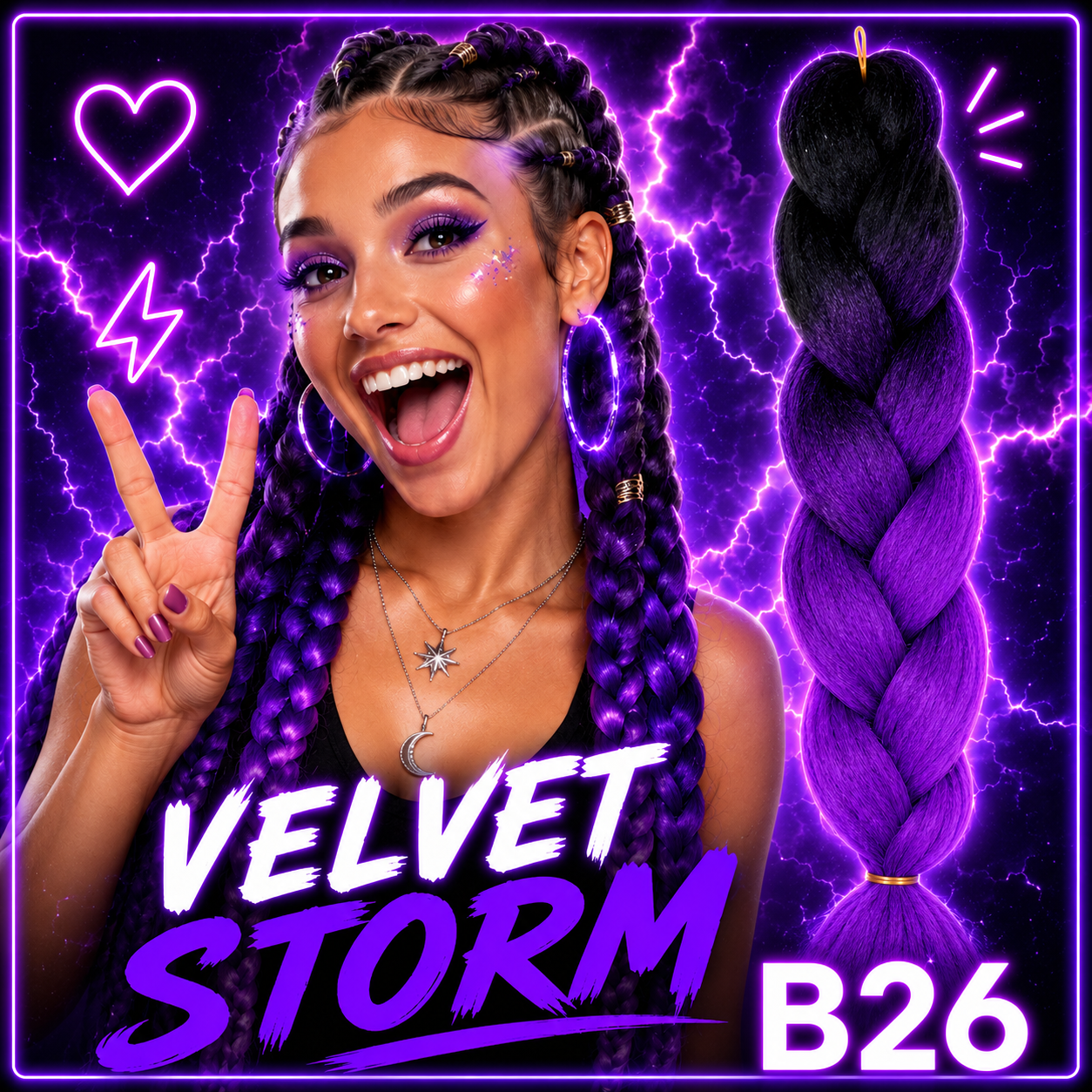 Black & Vibrant Purple Jumbo Braiding Hair Extension (B26 Velvet Storm)