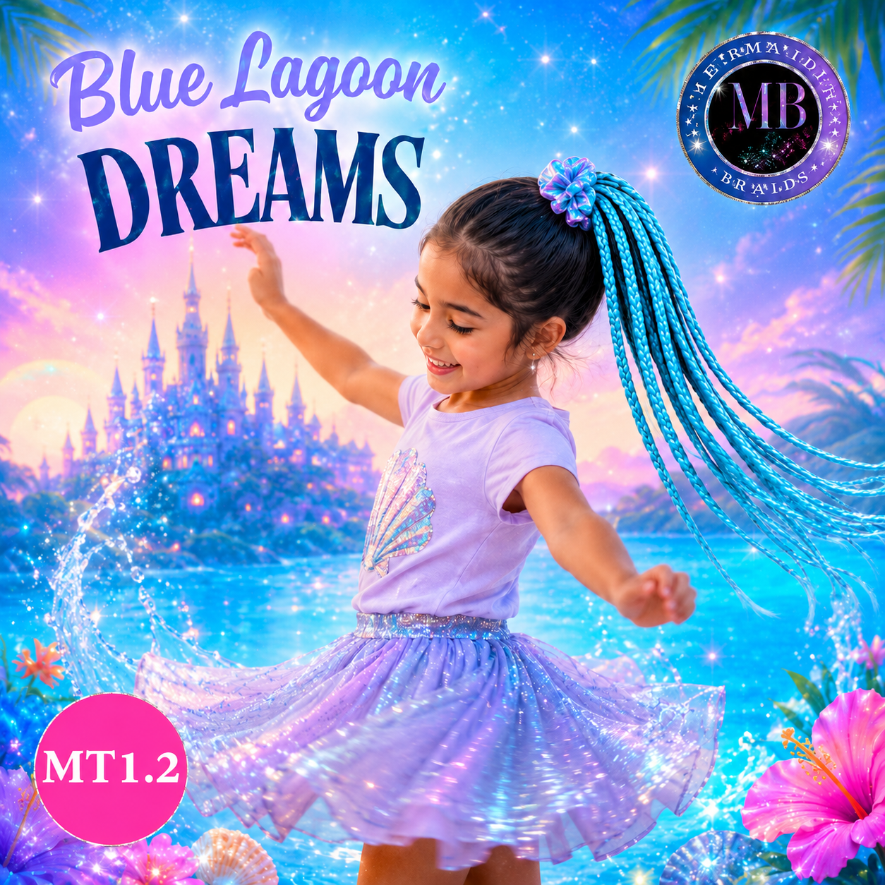 Bright Aqua Blue Braided Ponytail Extension (MT1.2 Blue Lagoon Dreams)