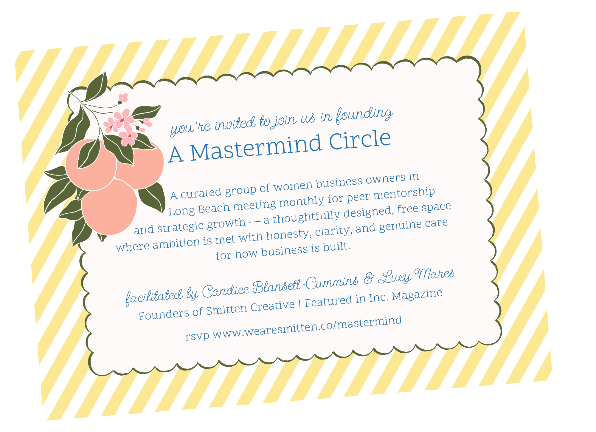 Colorful and fun invitation to join a mastermind group for women small business owners in Long Beach California