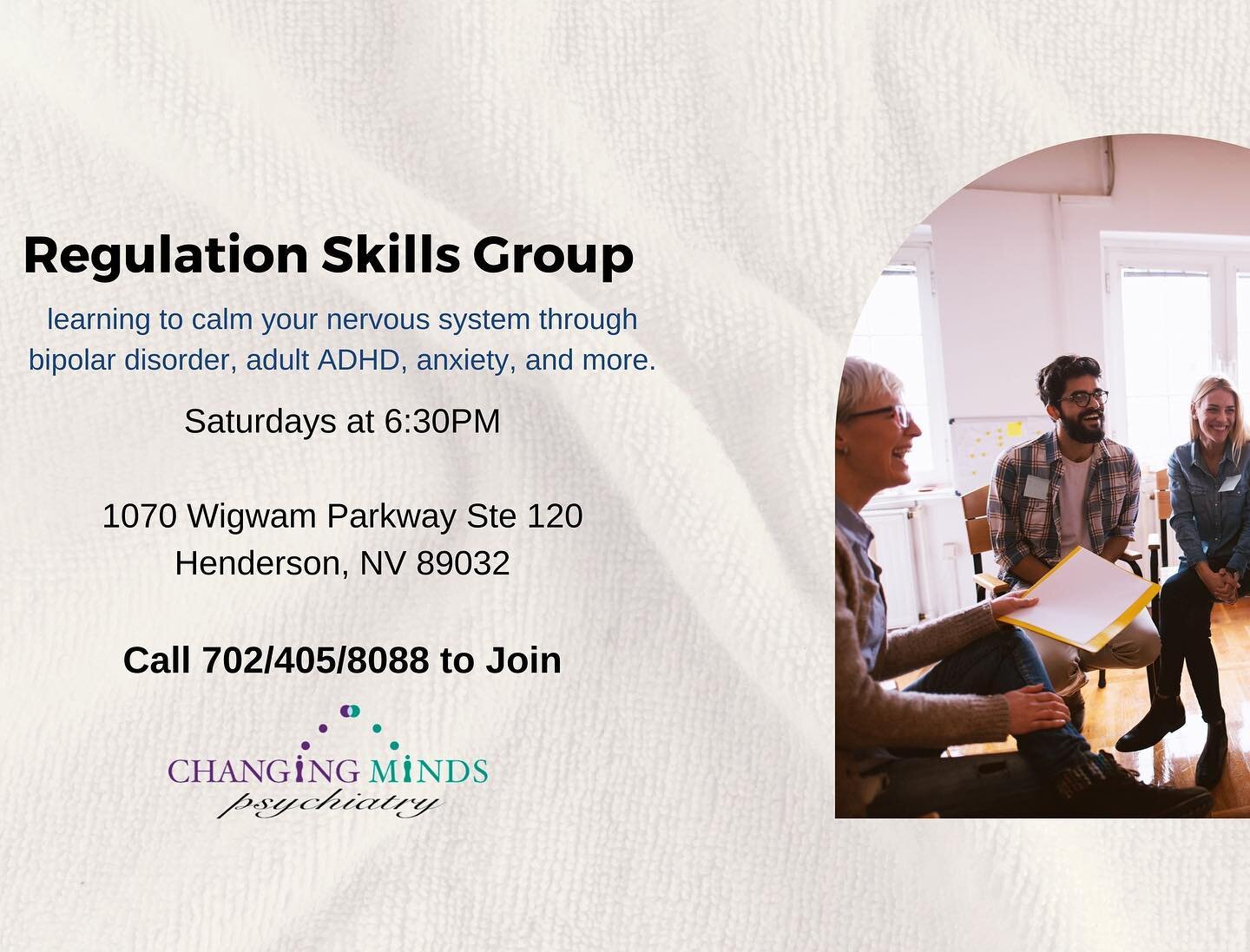 Learning to calm your nervous system through bipolar disorder, adult ADHD, anxiety and more.

.

#hendersonnv #supportgroups #anxietyrelief #lasvegaslocals #lasvegasstrong #mentalhealthawareness