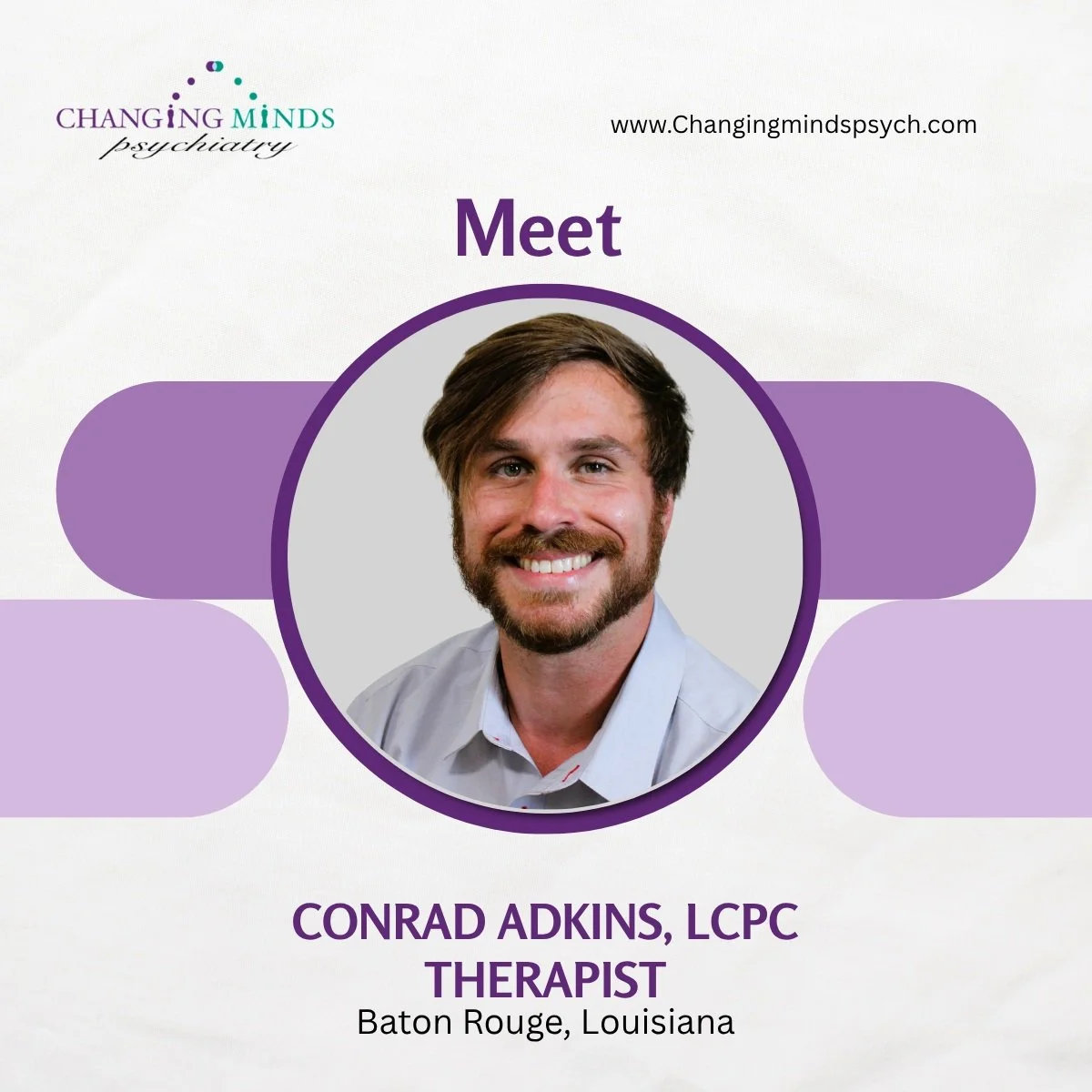 🌟 Meet the Team 🌟

We're pleased to introduce one of the dedicated therapists serving our Baton Rouge community.

Conrad Adkins, LPC, NCC, is a Licensed Professional Counselor and National Certified Counselor who provides compassionate, trauma-info