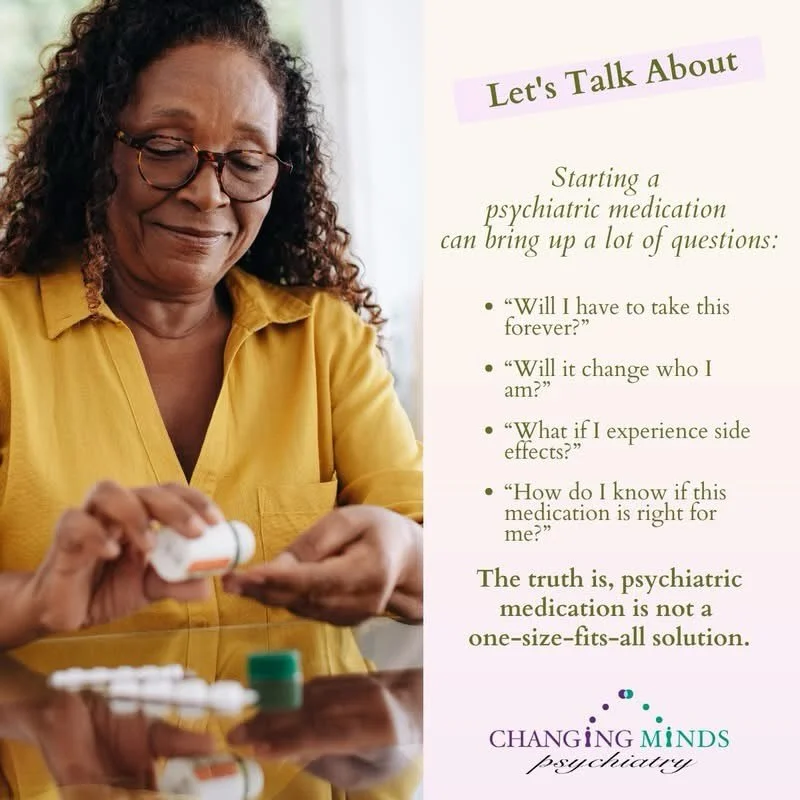 Psychiatric Medications and What you should know! 🧠💊

Medication may be recommended as part of a treatment plan to help manage symptoms such as anxiety, depression, mood changes, ADHD, sleep difficulties, or other mental health concerns. The right 