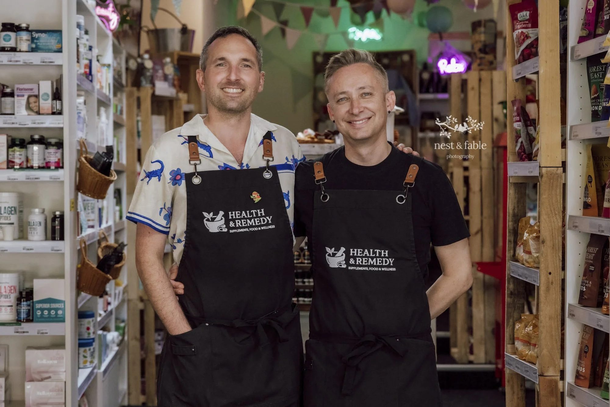 Cris and Jason Wootton inside Health & Remedy health food store.