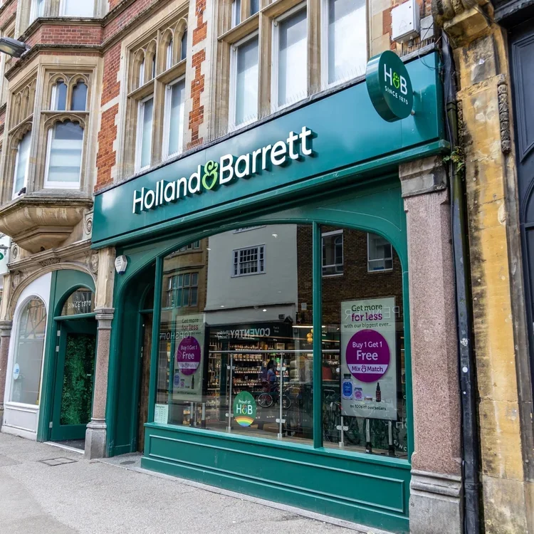 Holland & Barrett store seen from outside.