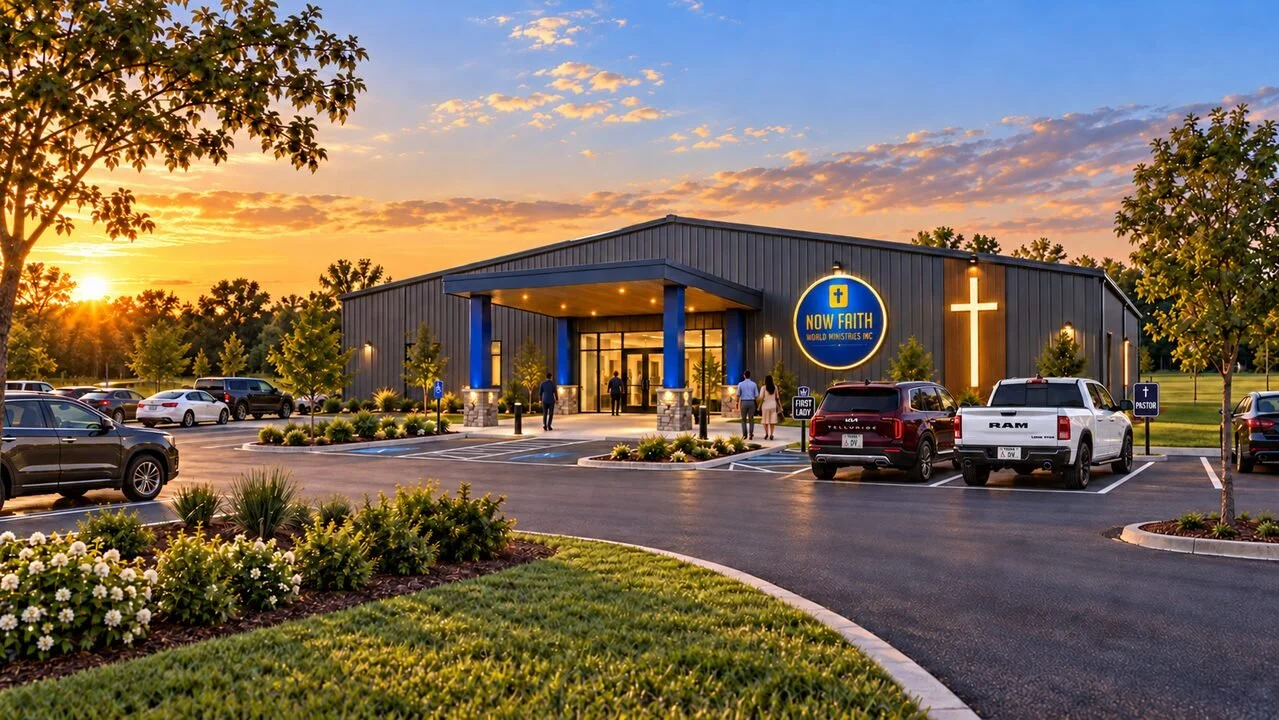 Rendering of the proposed Now Faith World Ministries worship and community outreach center.