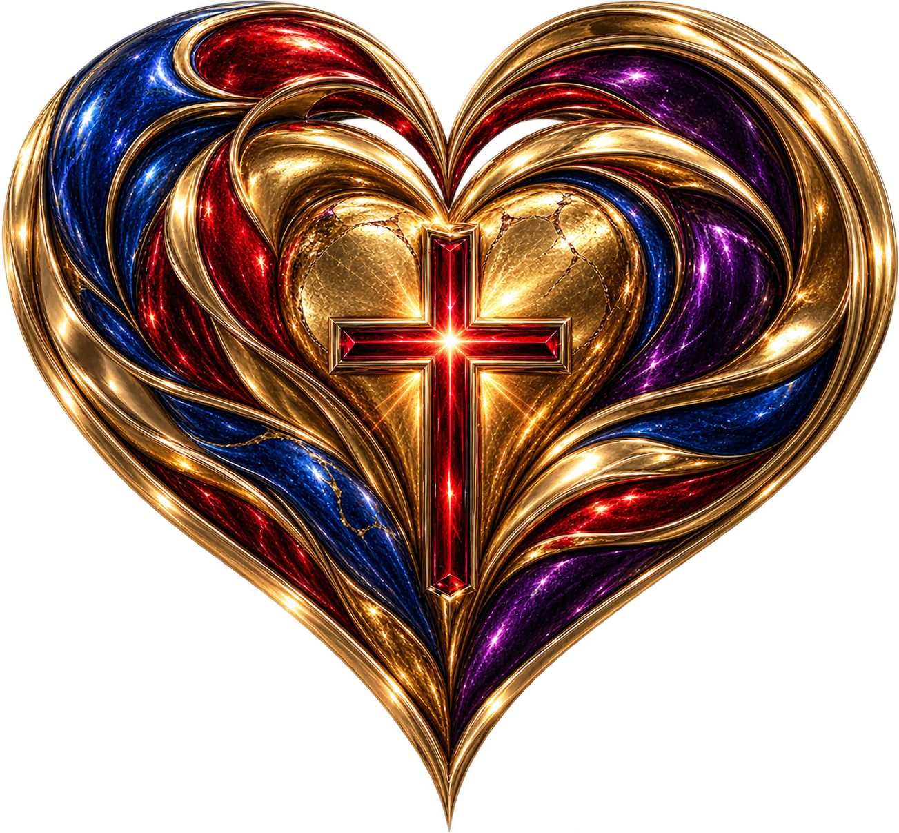 Colorful heart with a central cross, representing Christ, faith, and love.