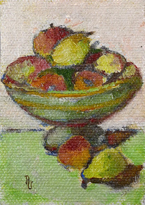 Still Life with Apples and Pears 
Oil painting 
2x3 in