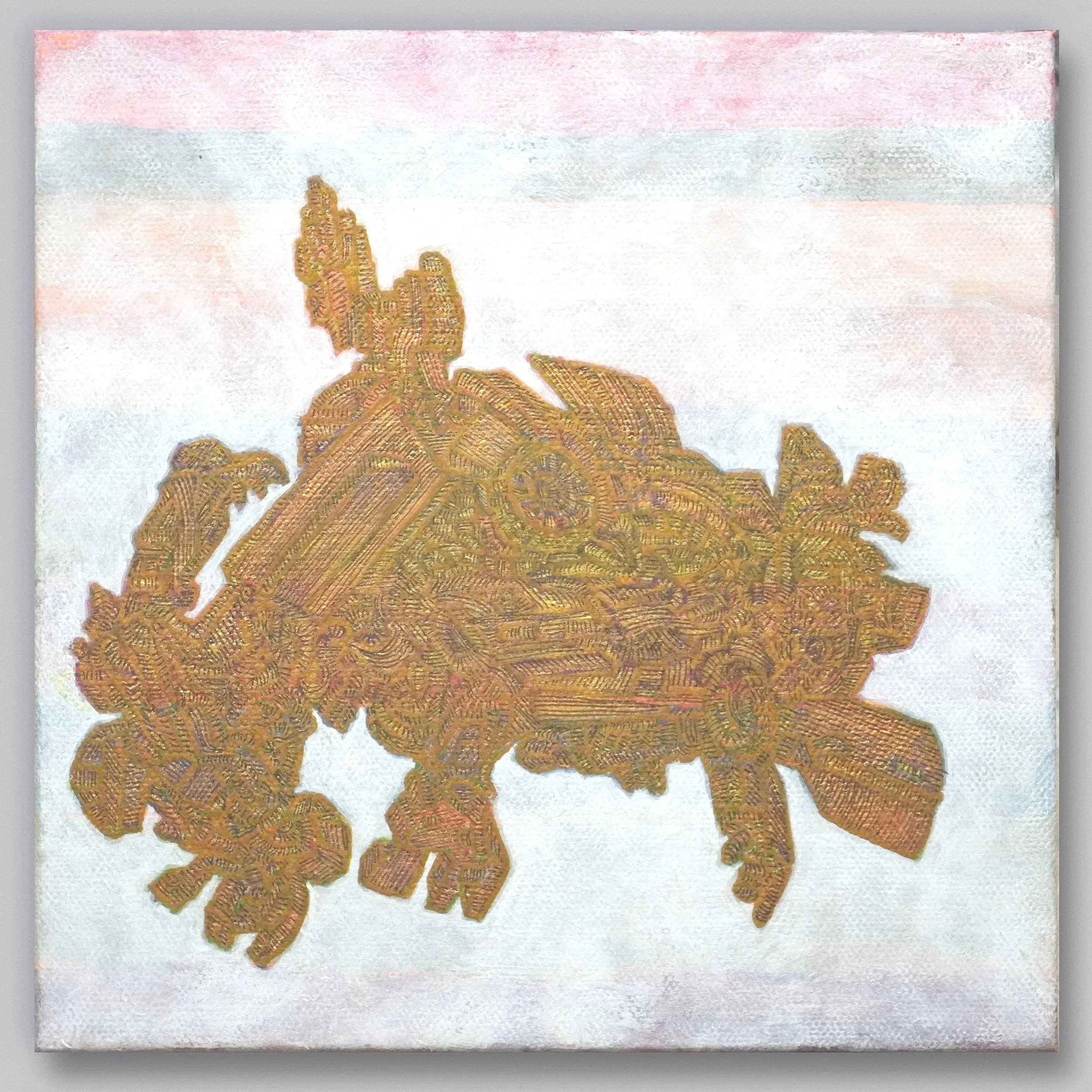 Transformer in Gold, 8" x 8", Acrylic paint and ink on canvas - SOLD