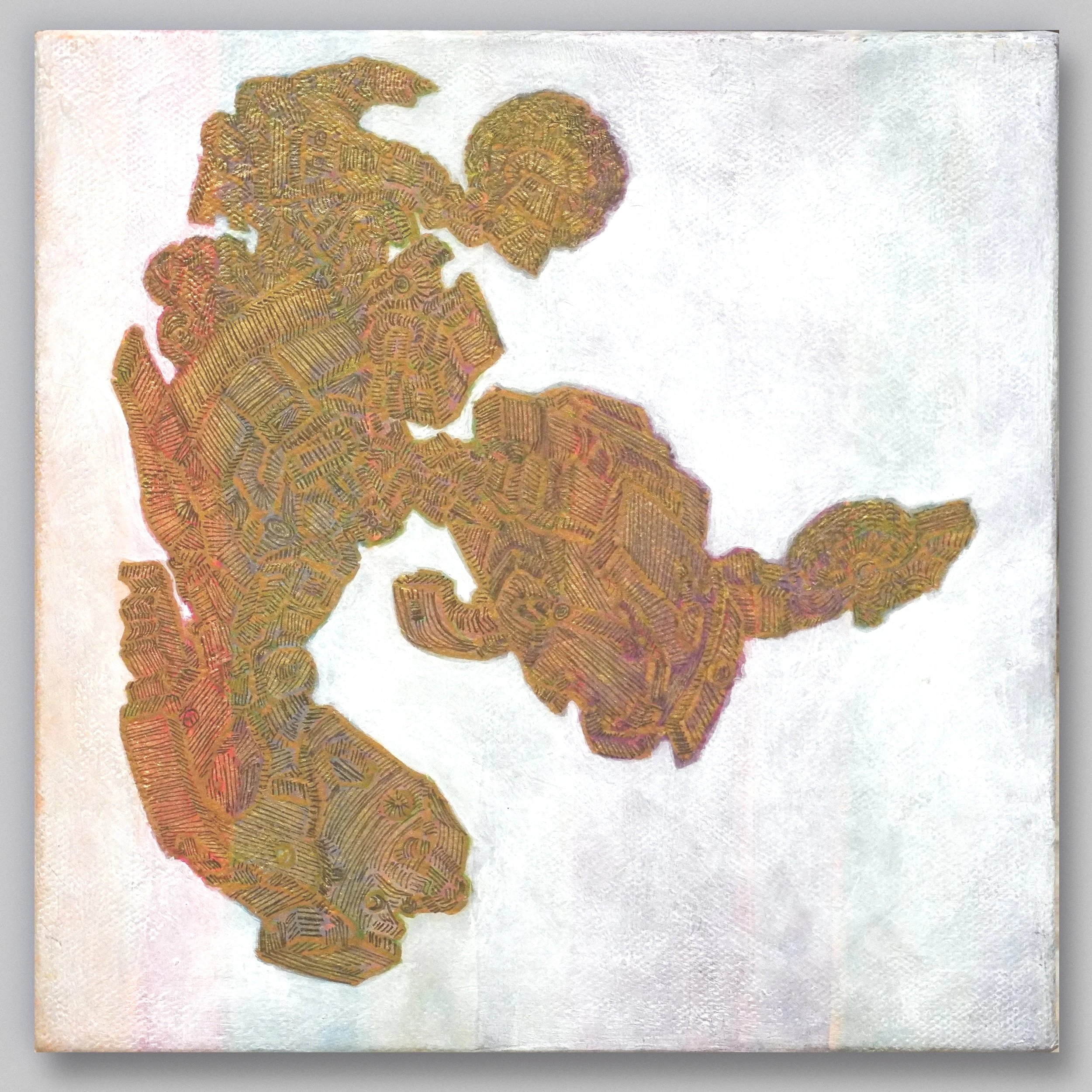 Transformer in Gold, 8" x 8", Acrylic paint and ink on canvas - SOLD