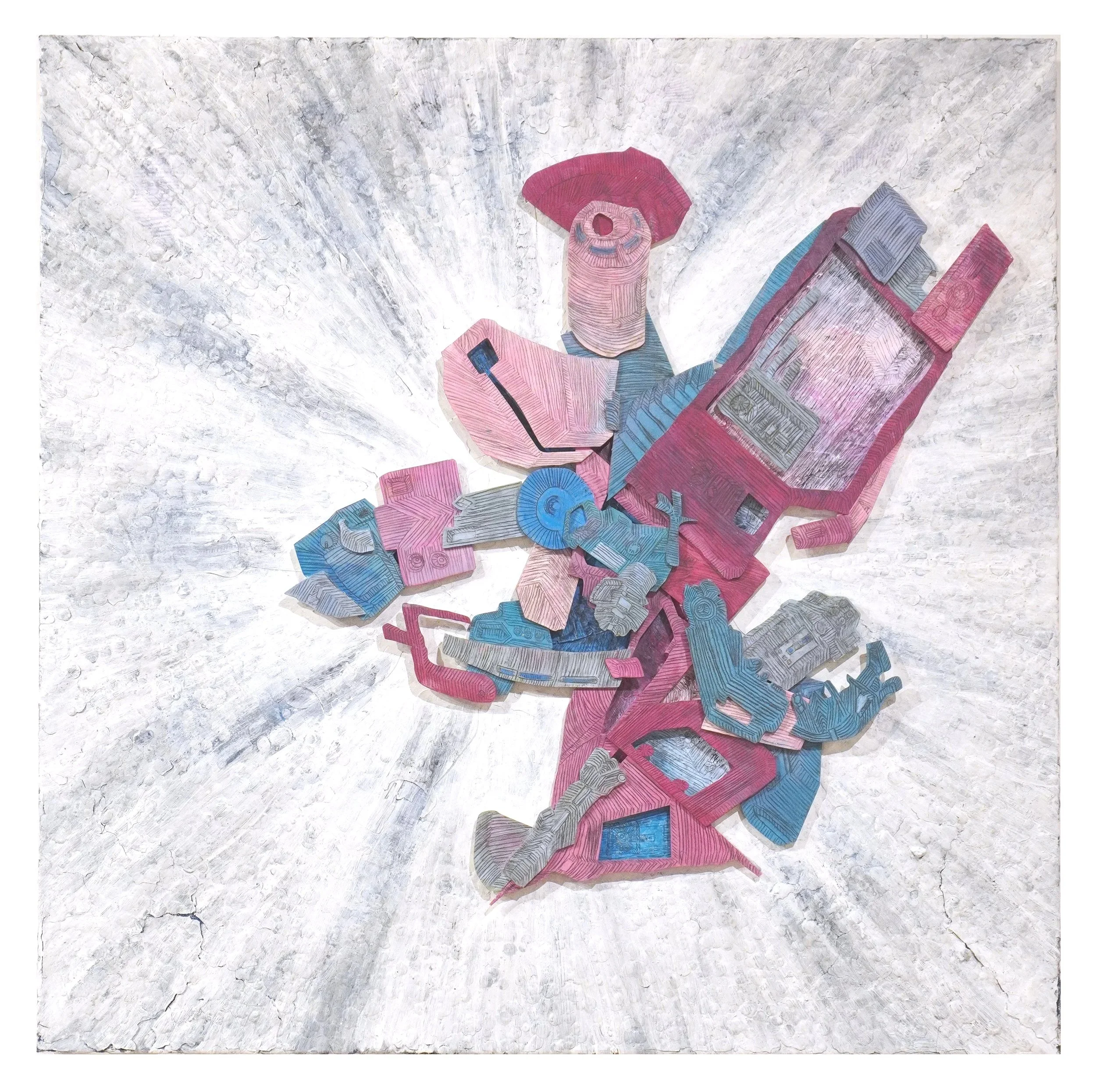 Transformer, Progress #2, 36" x 36", Acrylic paint and graphite on panel and canvas