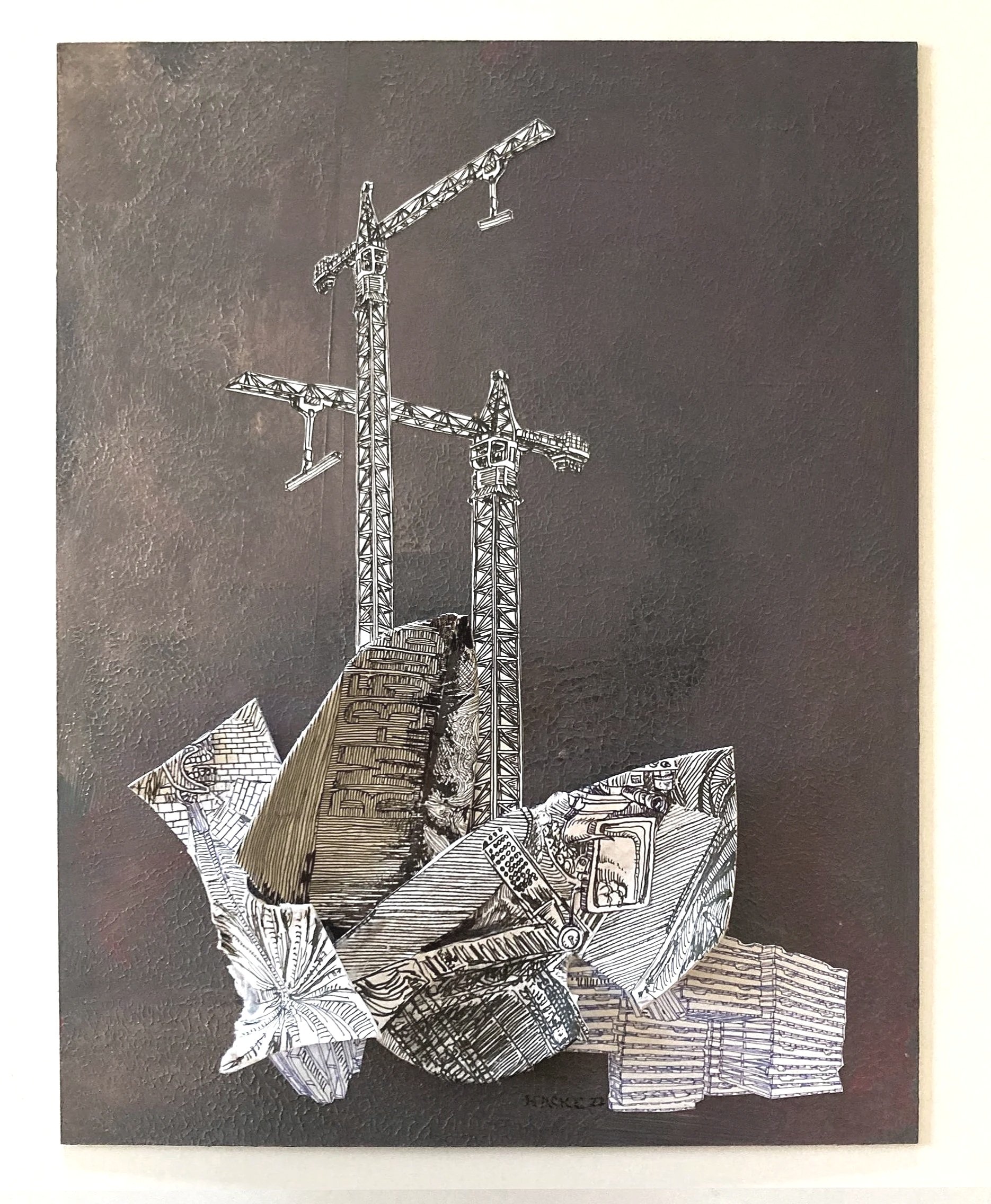 Build High, 9" x 14", Collage and Ink on paper and panel - SOLD
