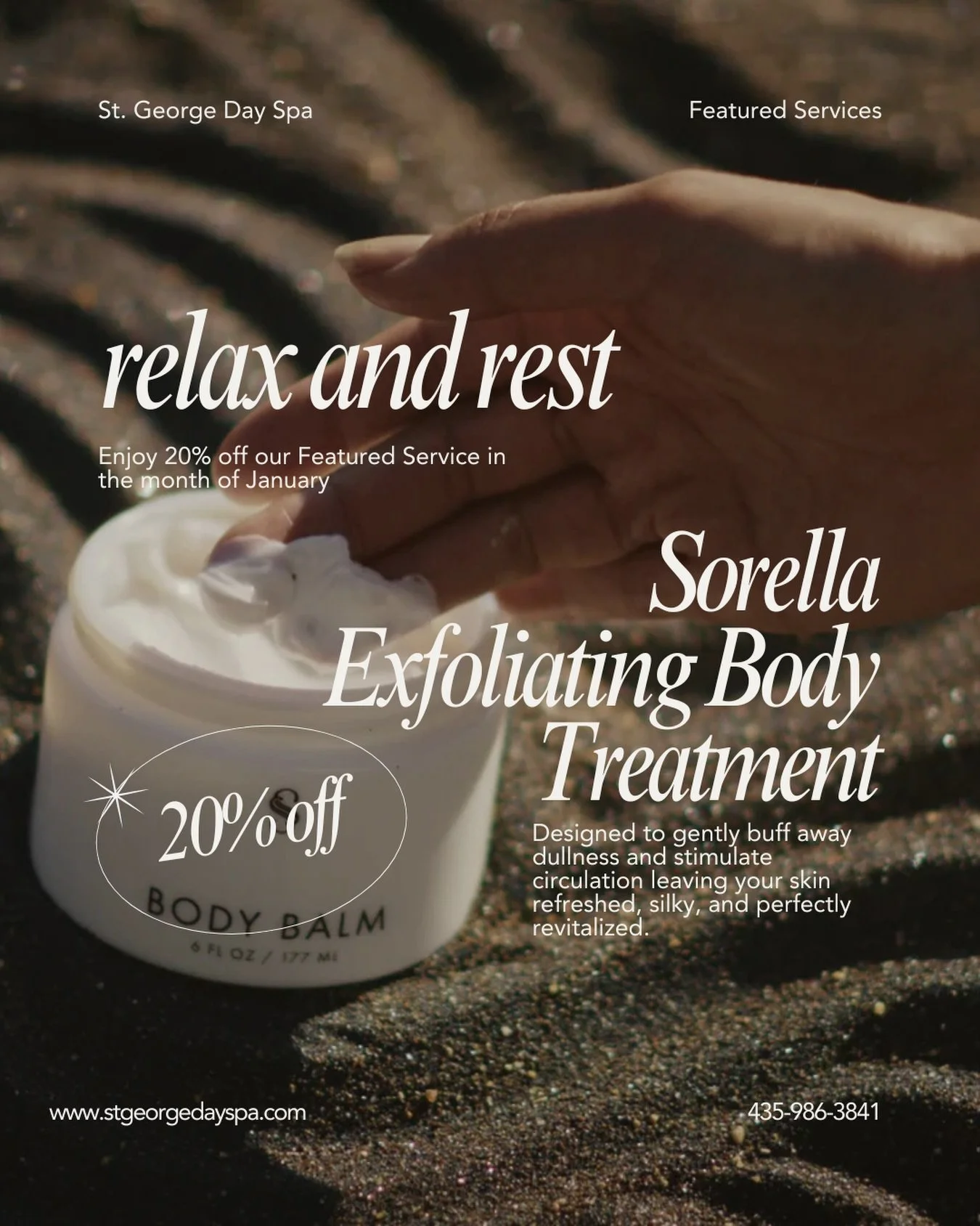We're so excited about this one!

For the whole month of January, get 20% OFF our new @sorellaapothecary Exfoliating Body Treatment!

This luxurious treatment is the perfect way to start your new year!✨

Call 435-986-3841 or click the link in our bio