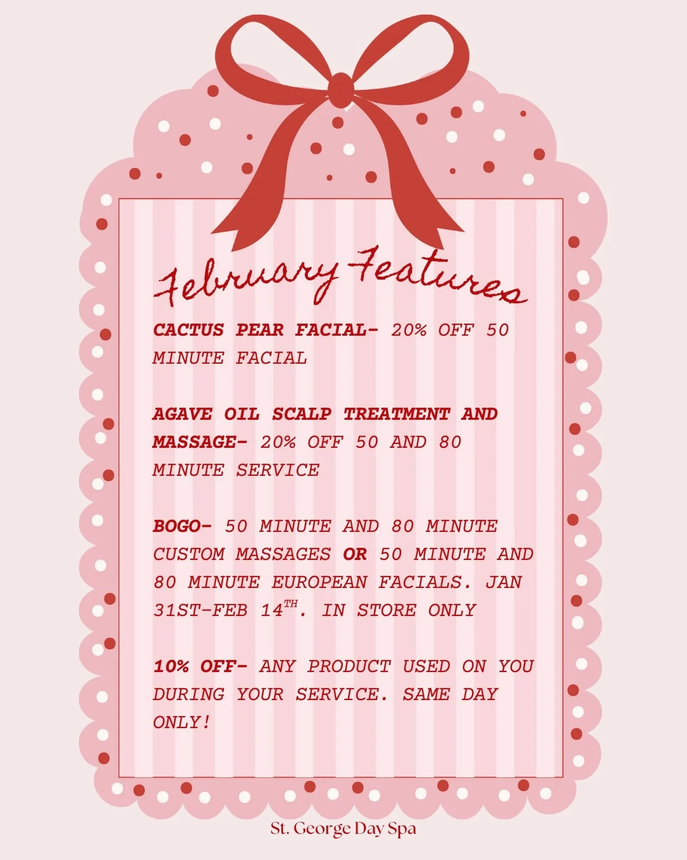 We LOVE February!❤️

Send this to someone who needs to jump on our LIMITED TIME BOGO!💌 (Or someone who needs a hint😉)

#stgeorgedayspa #stgeorgeutah #utahdayspa #dayspa #valentinesday
