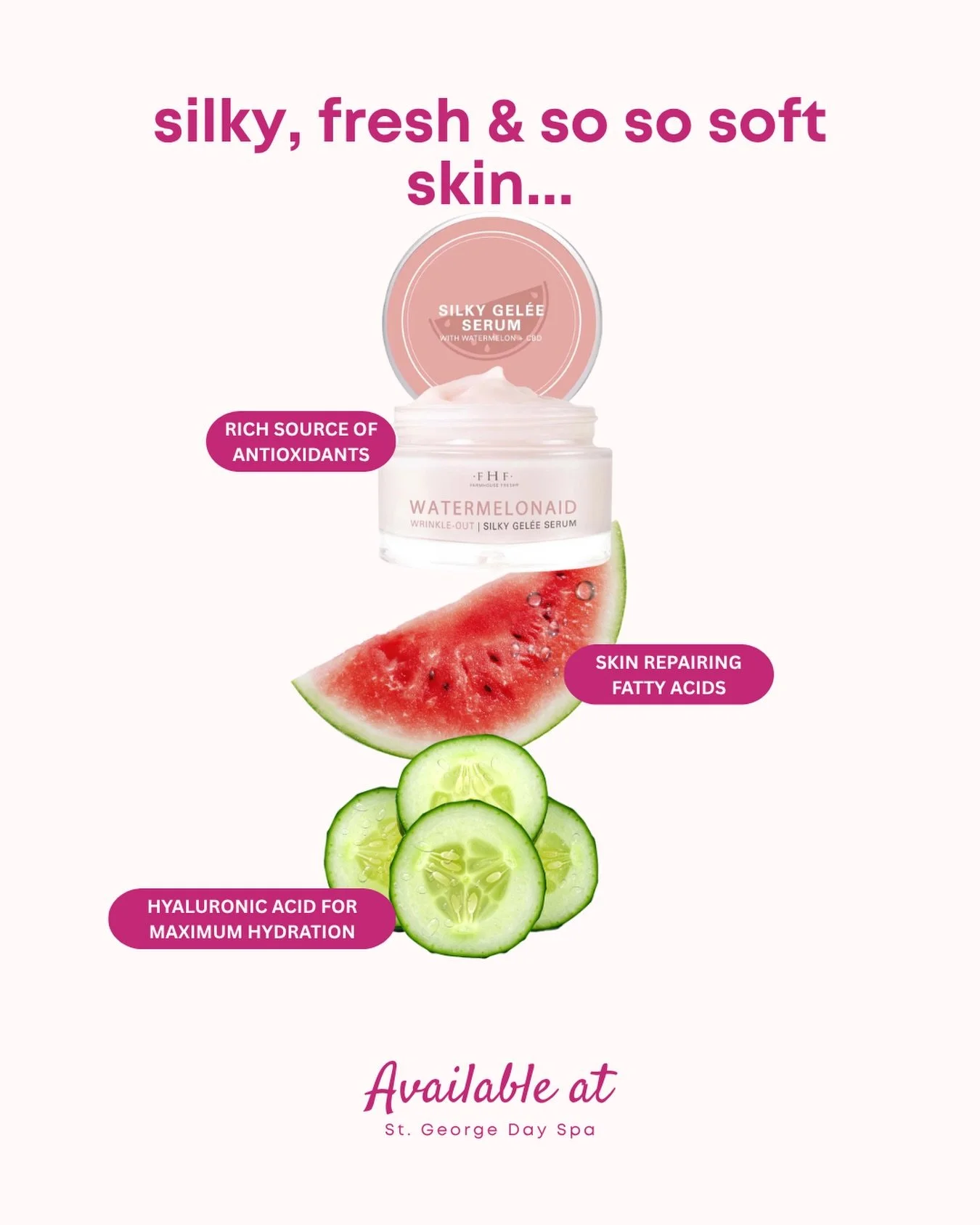 One of our boutique BEST sellers⭐️

 @farmhousefresh Watermelonaid Wrinkle-Out Silky Gel&eacute;e delivers refreshing, transformative results🍉

✨Highlights✨
🍉 Great for all skin types
🍉 Reduces signs of aging 
🍉 Smoothing effect for silky skin

T
