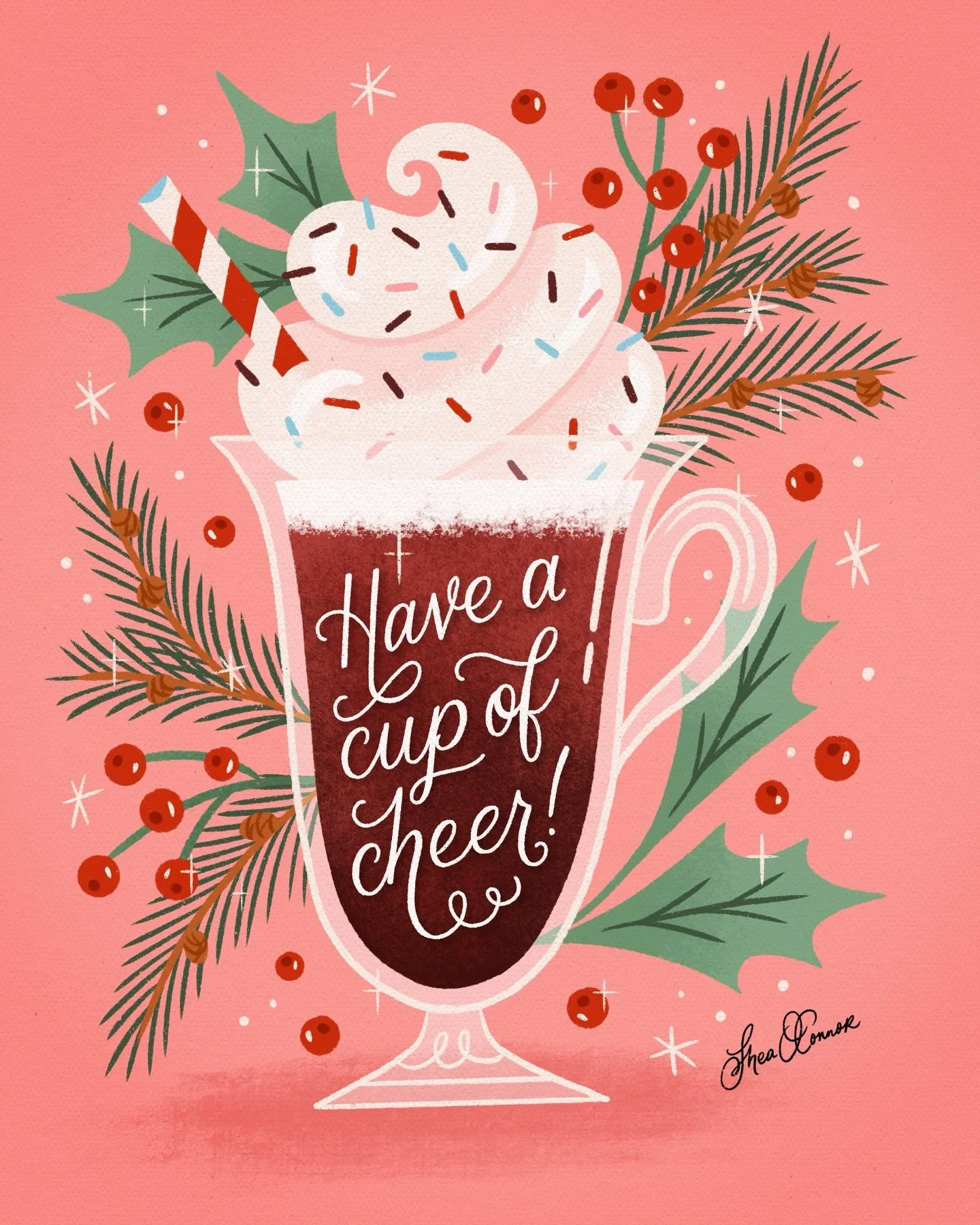 I don&rsquo;t know if there&rsquo;ll be snow, but have a cup of cheer (aka hot chocolate with whipped cream &amp; sprinkles)!
.
My lil entry for the Cozy &amp; Cocoa prompt for  #frostyandfestive2025 
.

Retro - Surface Design - Illustration - Christ