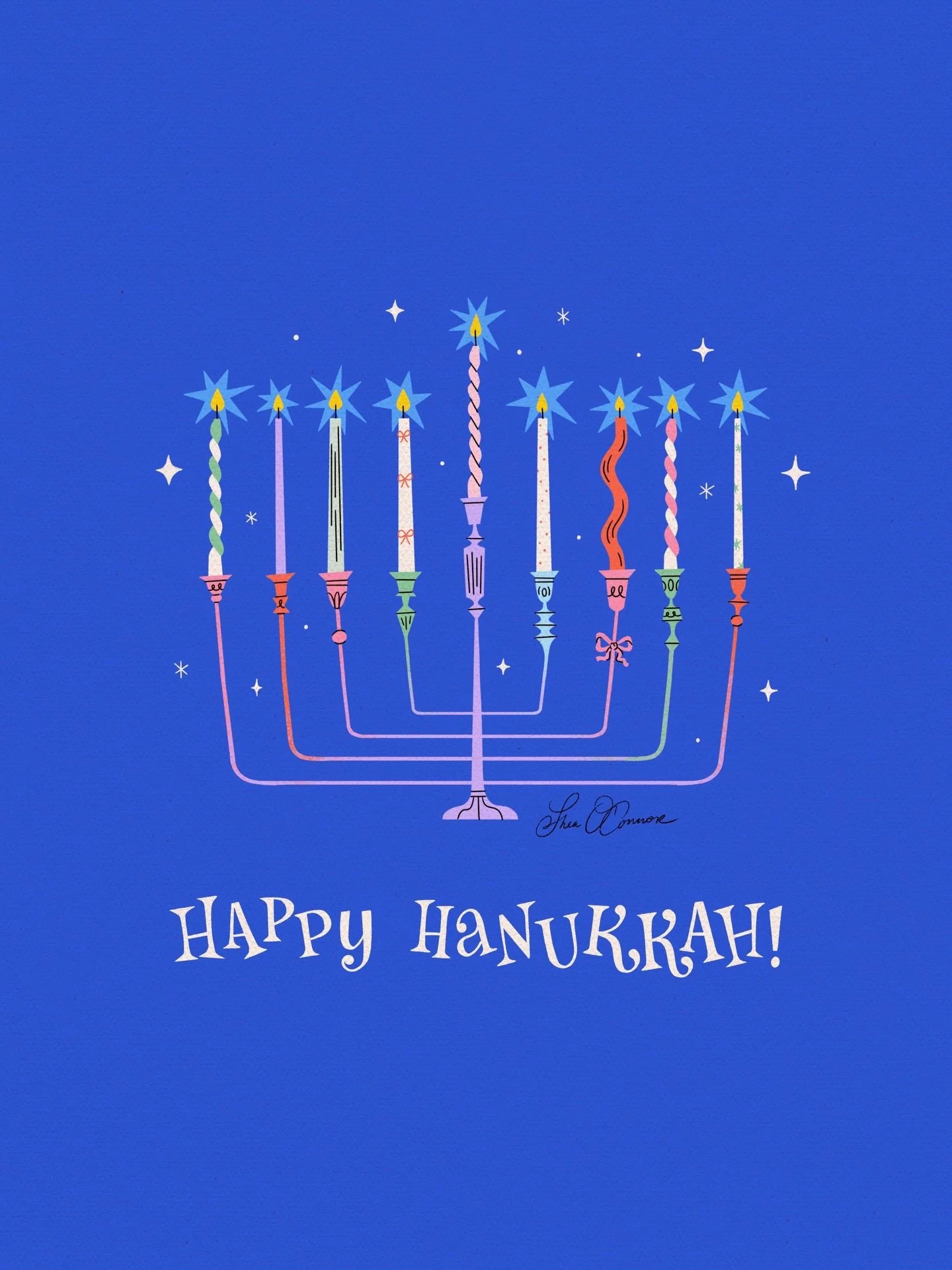A maximalist Menorah illustration for your enjoyment 💙 I was inspired to make this thanks to the prompt &ldquo;Cobalt &amp; Candles&rdquo; from the #frostyandfestive2025 drawing challenge.
.

Retro - Surface Design - Illustration - Christmas Pattern