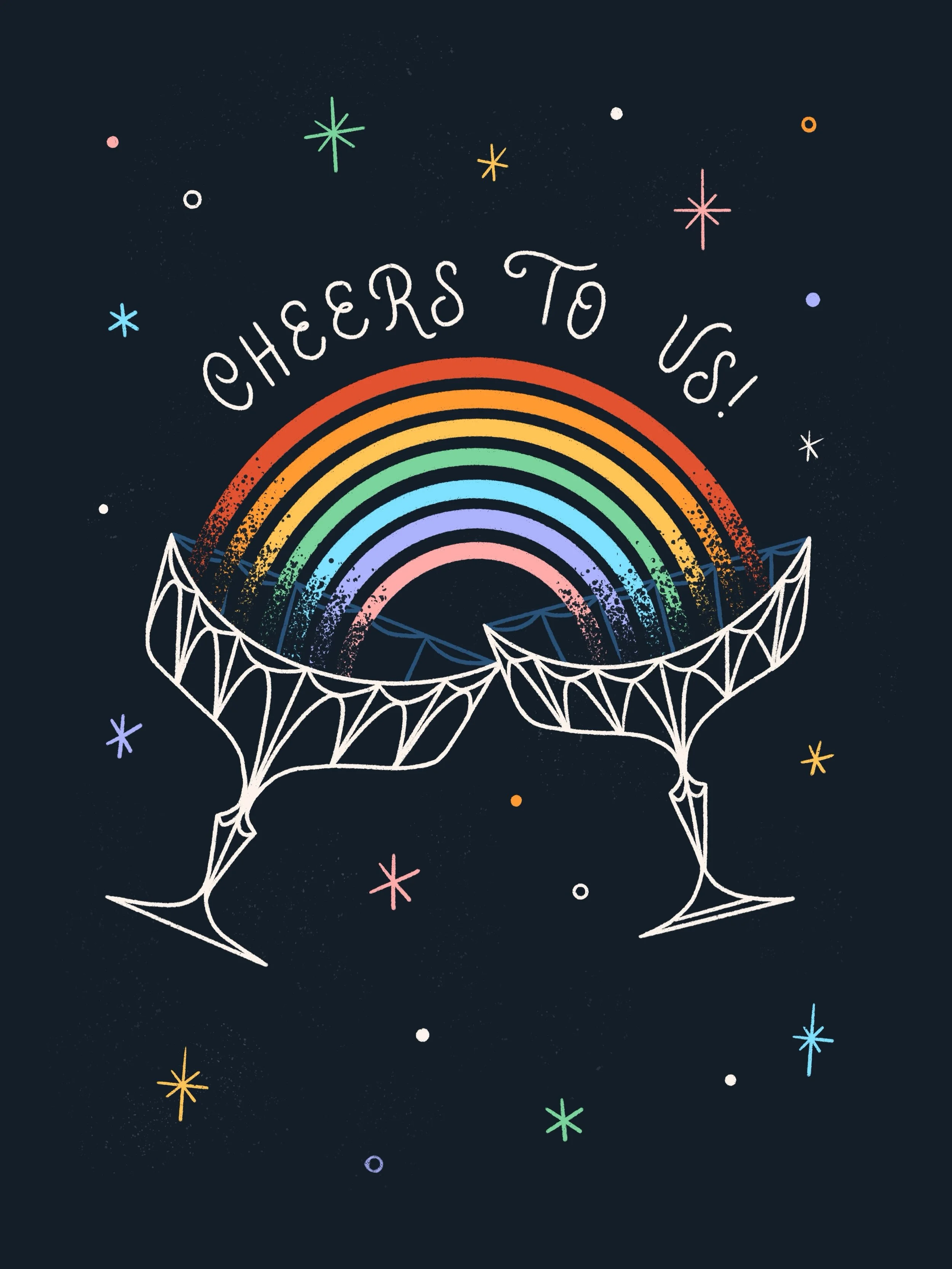 Cheers to those who make our world more beautiful &amp; colorful!
.
Illustration - Pride Month 2026 - Female Illustrator - Vintage Style - Rainbow Art