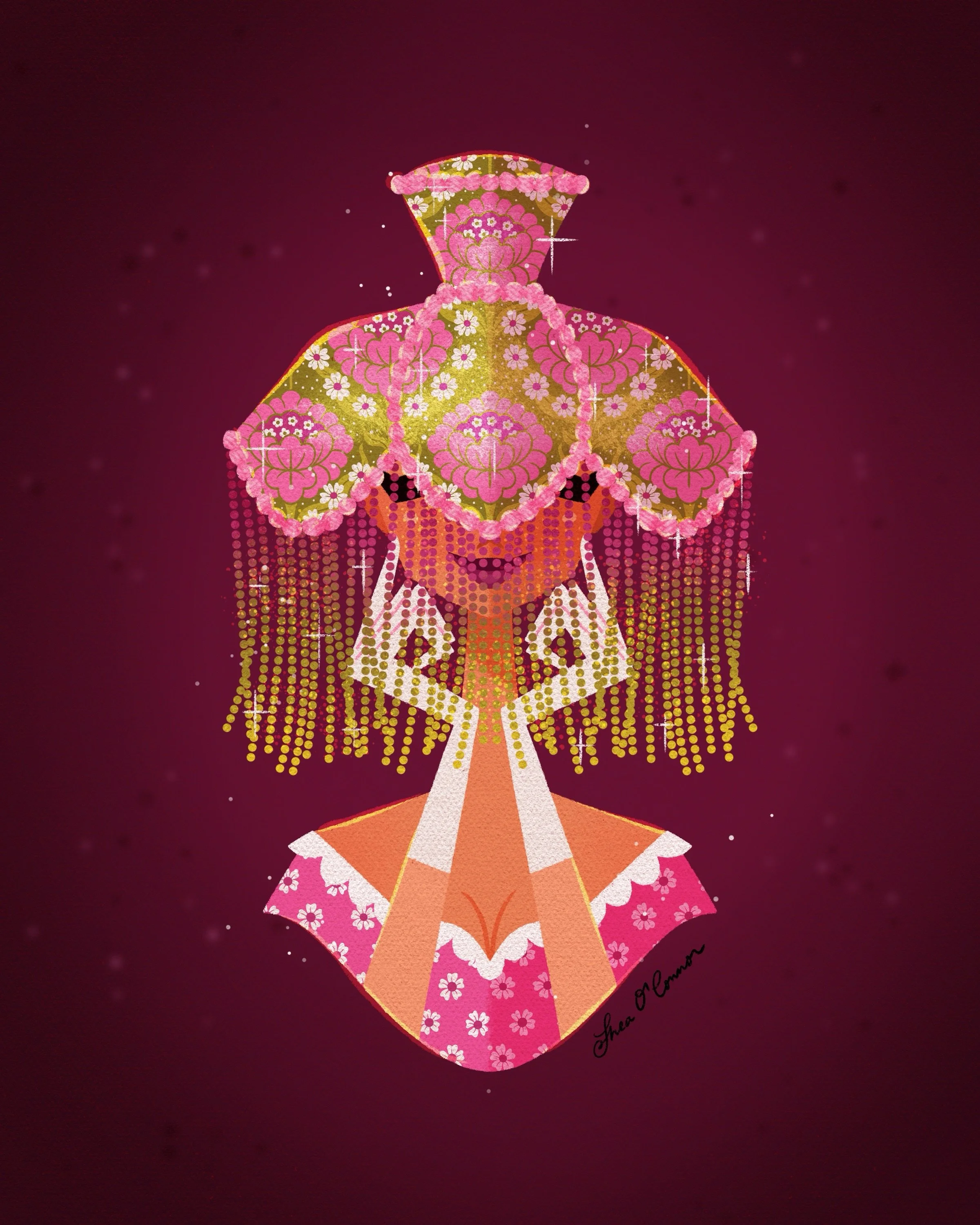 After a little creative roadblock, I finished my lamp lady! The thing that brought it to life was a retro pattern! I was perusing vintage wallpapers and found a funky 70s one (will share in stories). I used that as my inspo for the lampshade. Then I 