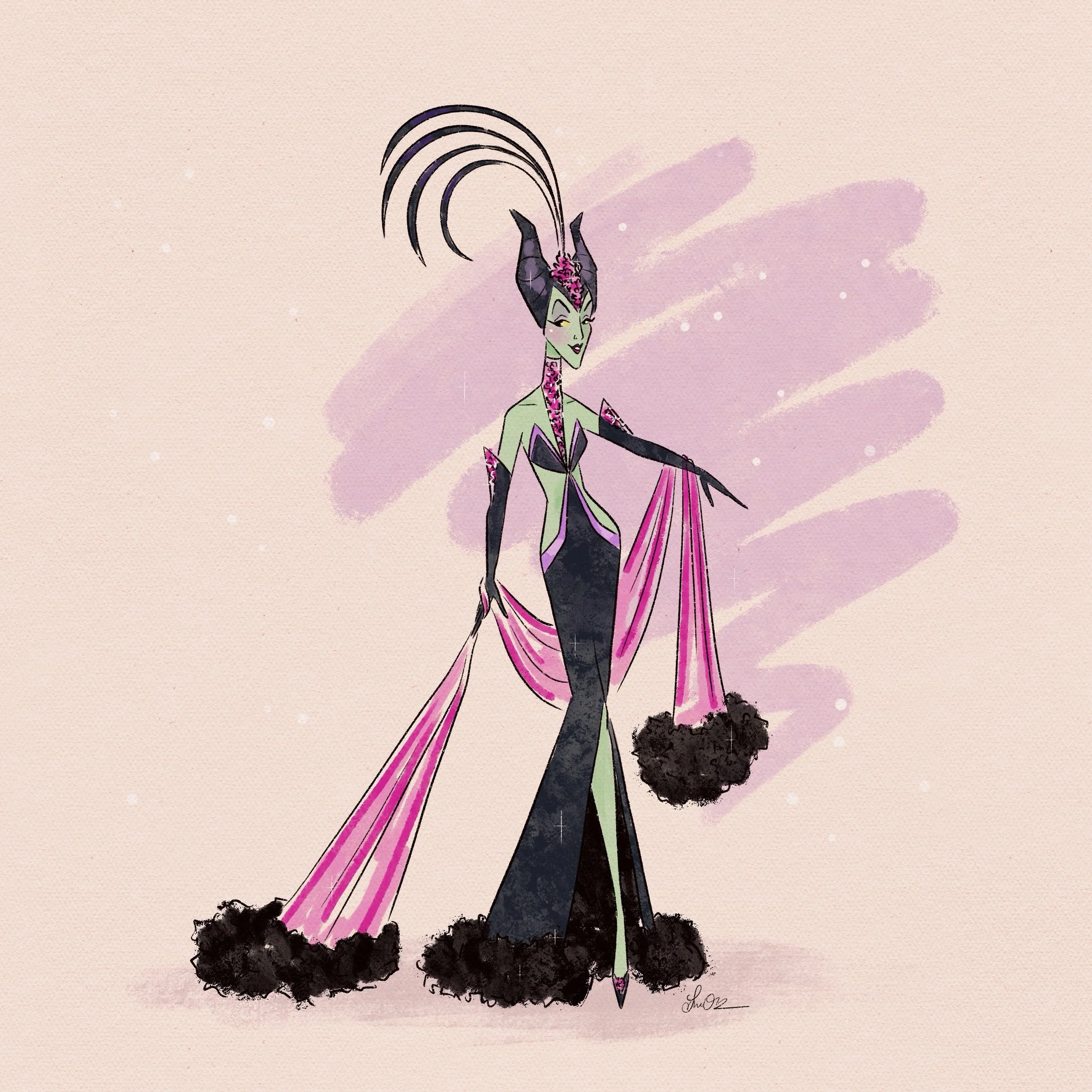 So sad to hear about the passing of @bobmackie . He has inspired me endlessly, like with this illustration I made of Maleficent (this is totally channeling Cher vibes, whom Mr. Mackie designed for often). His designs were as gorgeous on the page as t