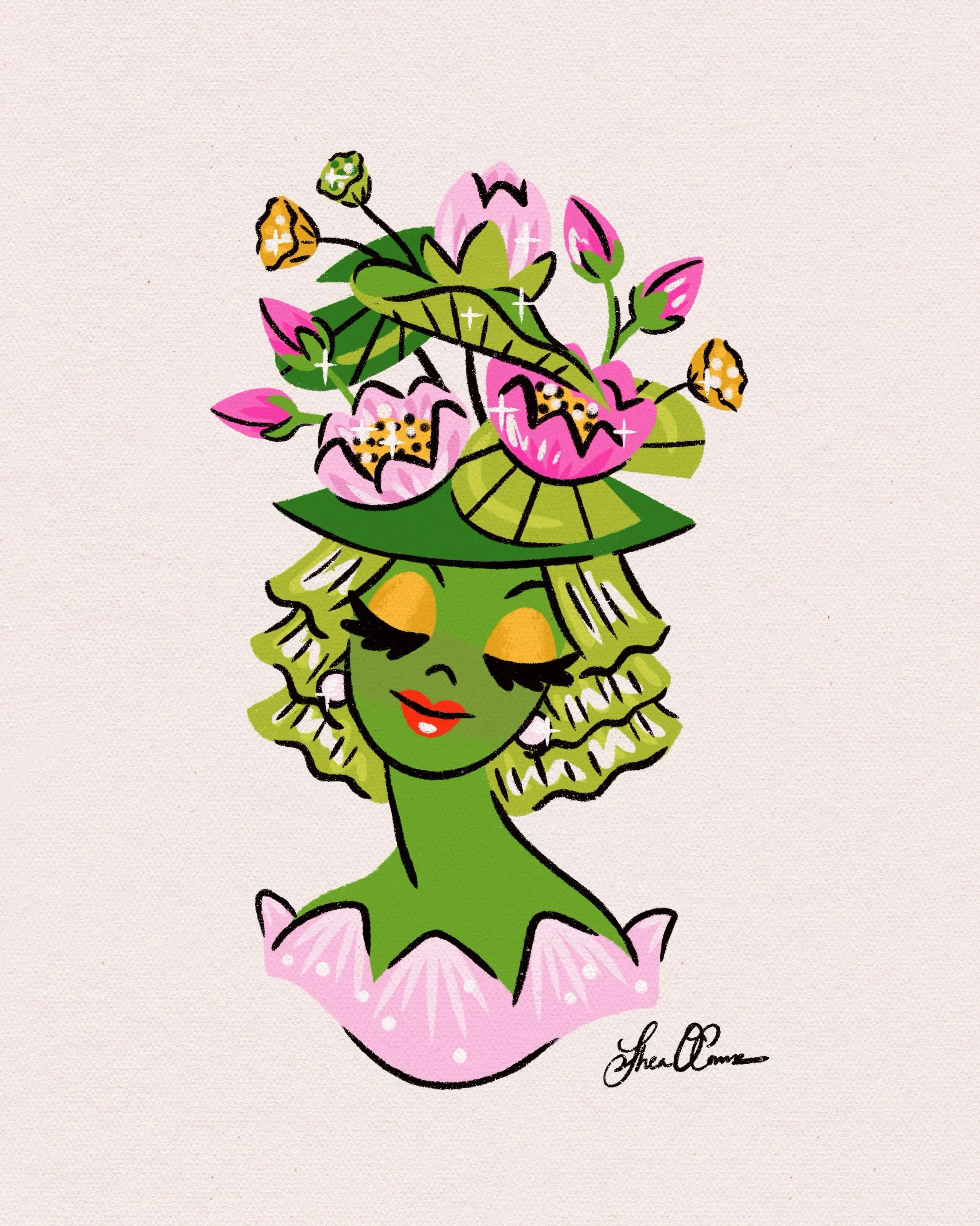 Meet Miss Lily, a distant cousin of the Creature from the Black Lagoon. I&rsquo;ve been so tickled with my newest Garden Ghoul series, now available in the shop as art prints, mugs, and stickers! 🔗 in bio
.
#retrostyle  #creaturefromtheblacklagoon #