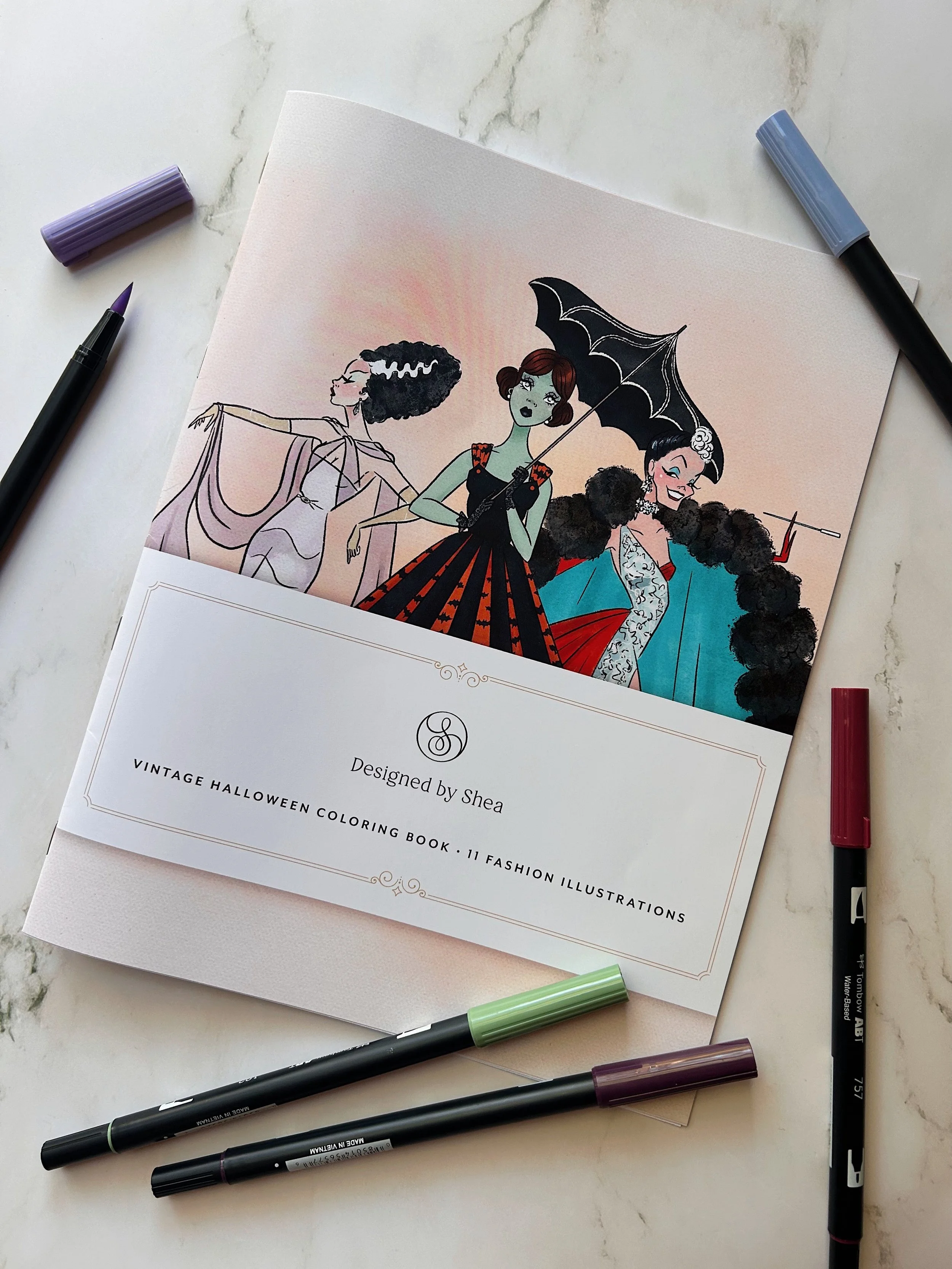 I&rsquo;ve got a real, undead coloring book for you gorgeous ghouls &amp; guys! This one features 11 fashion illustrations inspired by classic spooky characters. Included are my full-color illustrations as inspo (or repurpose them &amp; frame them&he