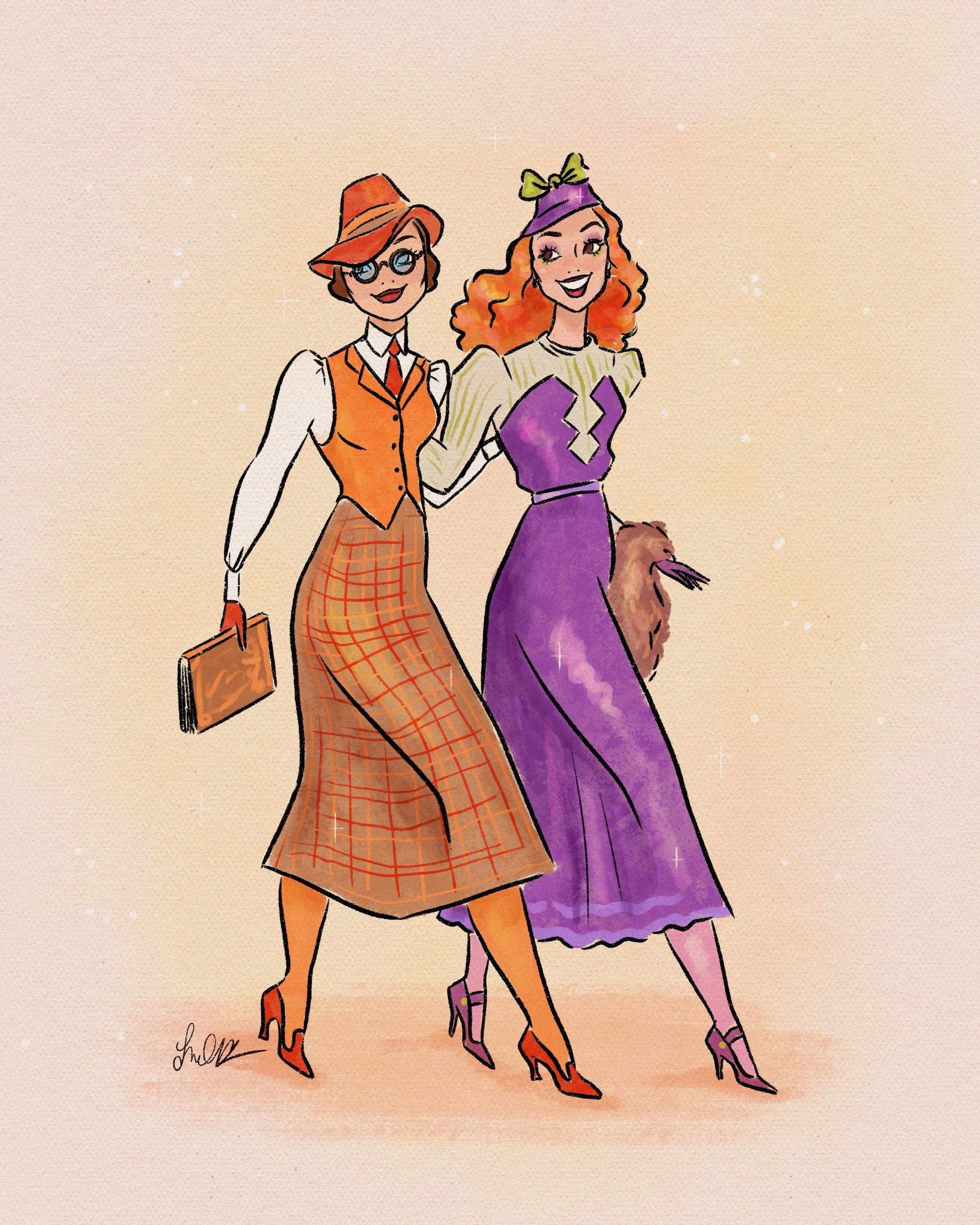 velma &amp; daphne, our lovely lady detectives 🧡💜
.
this print alongside others would be delighted to grace your space this spooky season. link in bio, darlings!
.
#halloweenart #fanart #scoobydoo #fashionillustration #halloweendecor