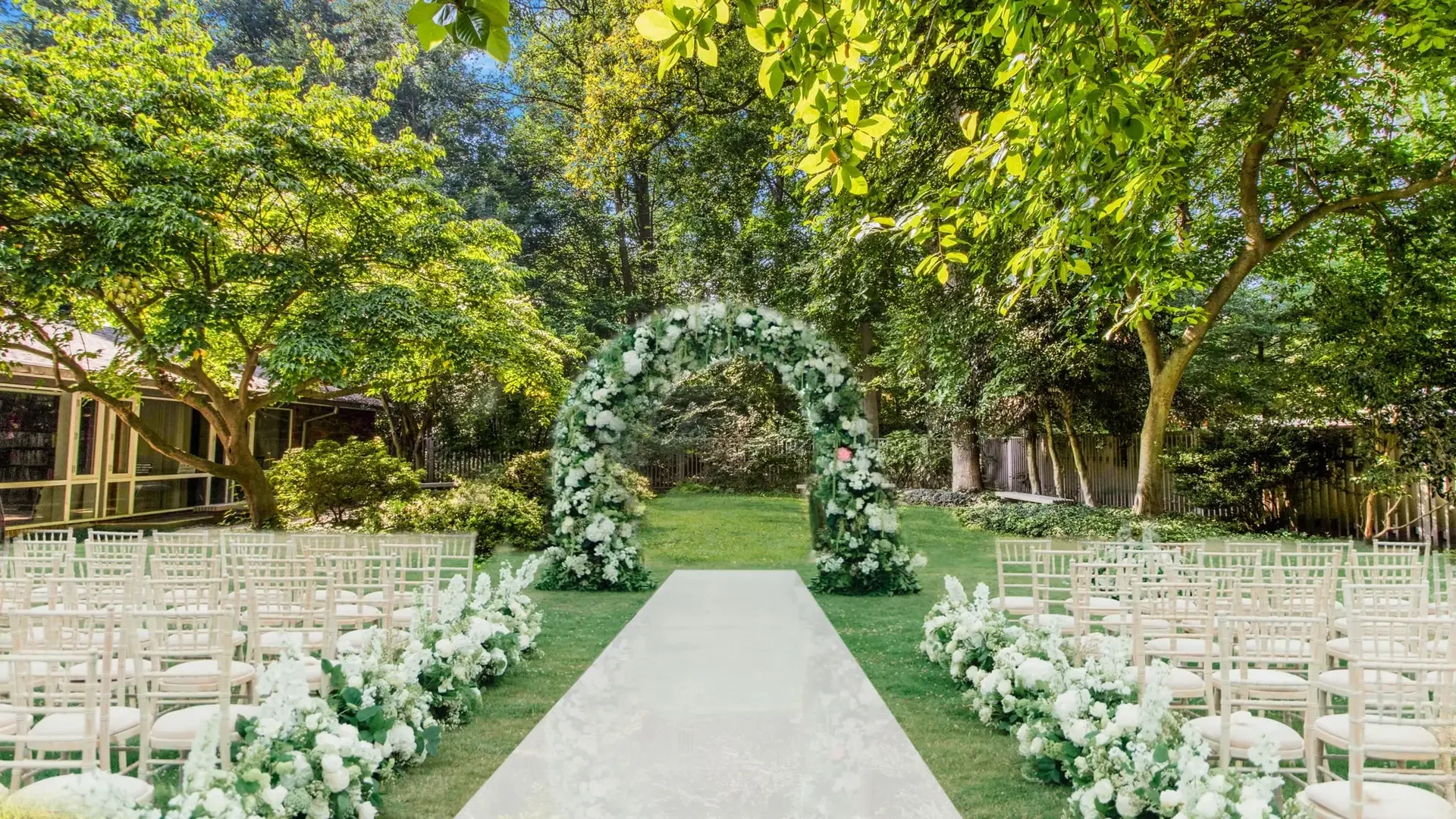 Courtyard set for a wedding