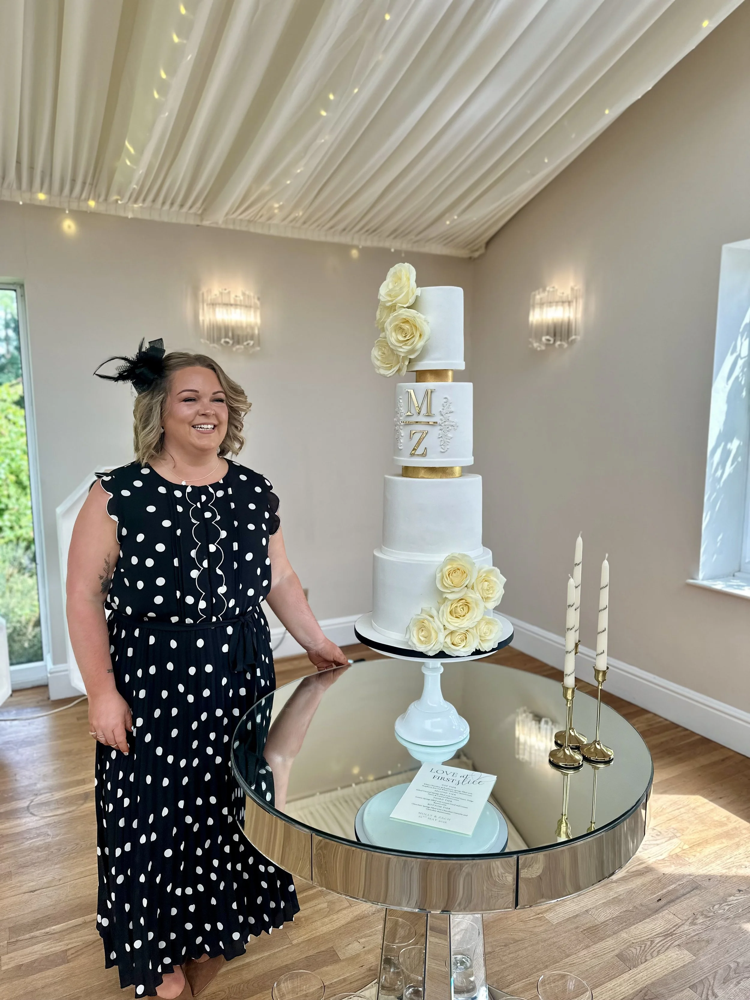 Luxury sugarpaste wedding cake handcrafted by Merryfall Cakes for a Cheshire Wedding