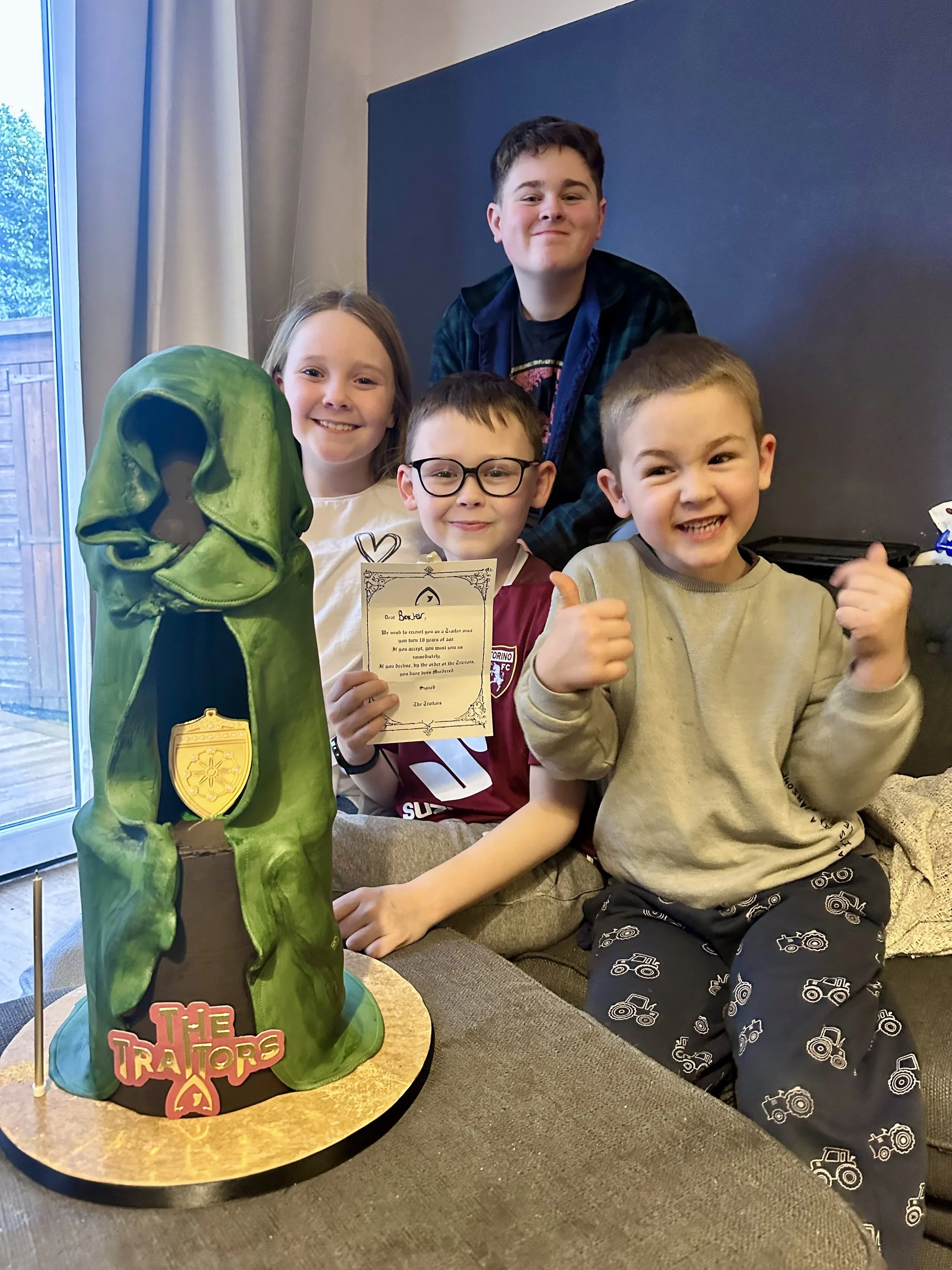 The Traitors themed bespoke celebration cake made by Merryfall Cakes in Cheshire