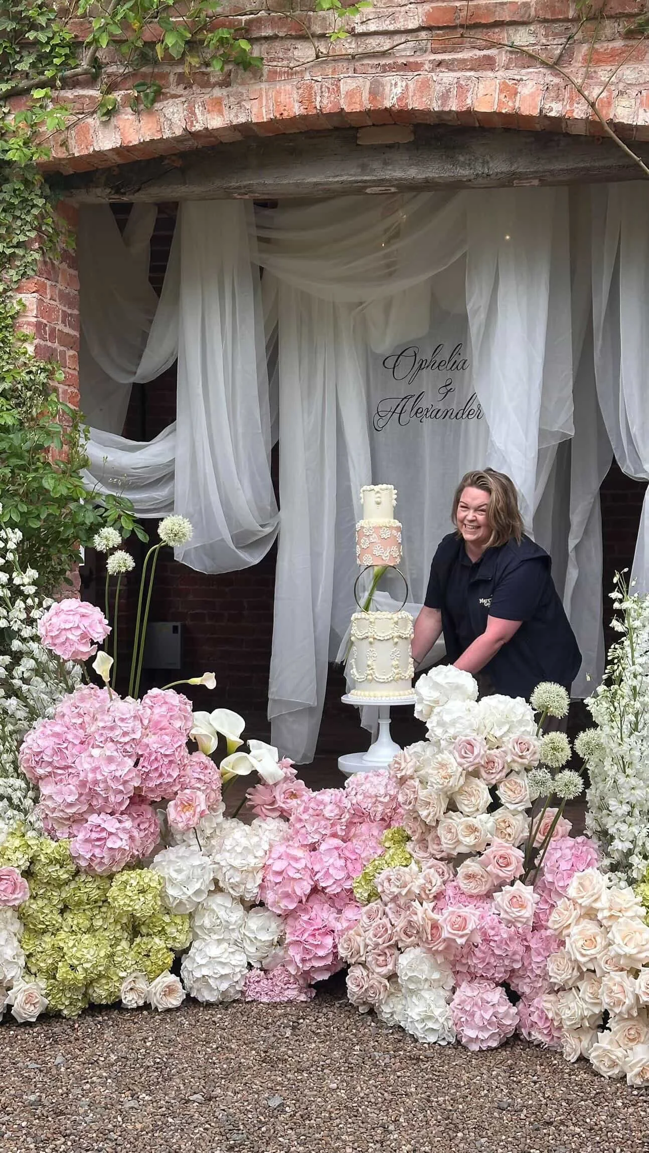 Merryfall Cakes positioning the Wedding Cake in Shropshire