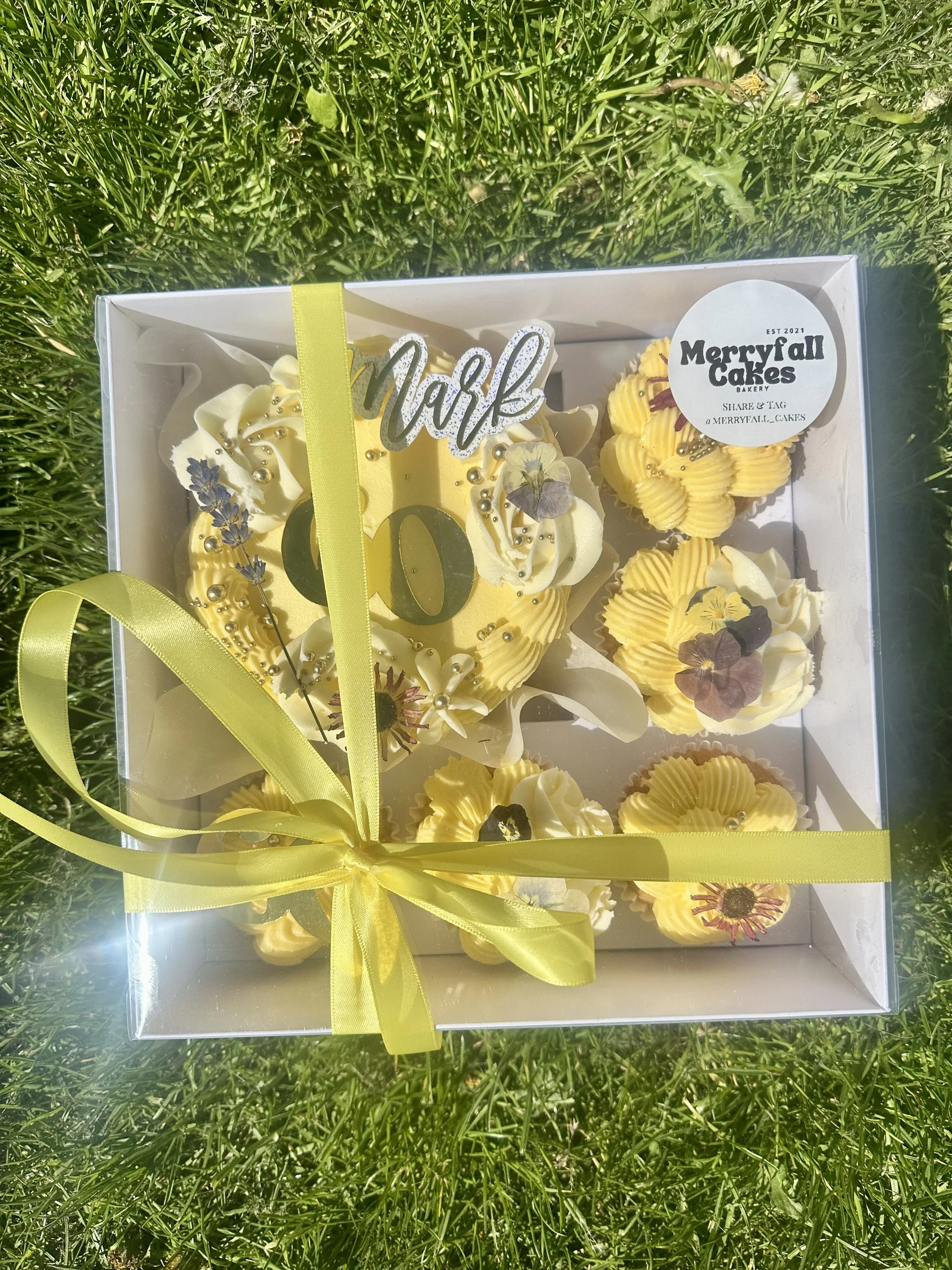 Bento cake box with matching cupcakes by Merryfall Cakes in Cheshire