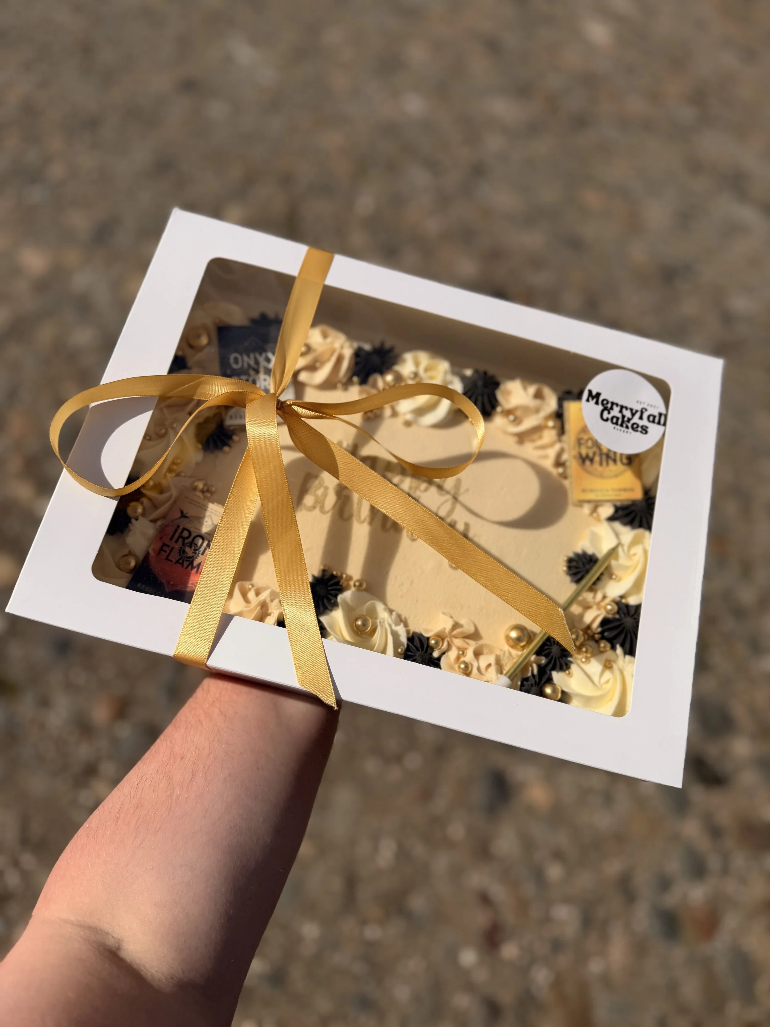Personalised celebration traybake cake by Merryfall Cakes in Cheshire
