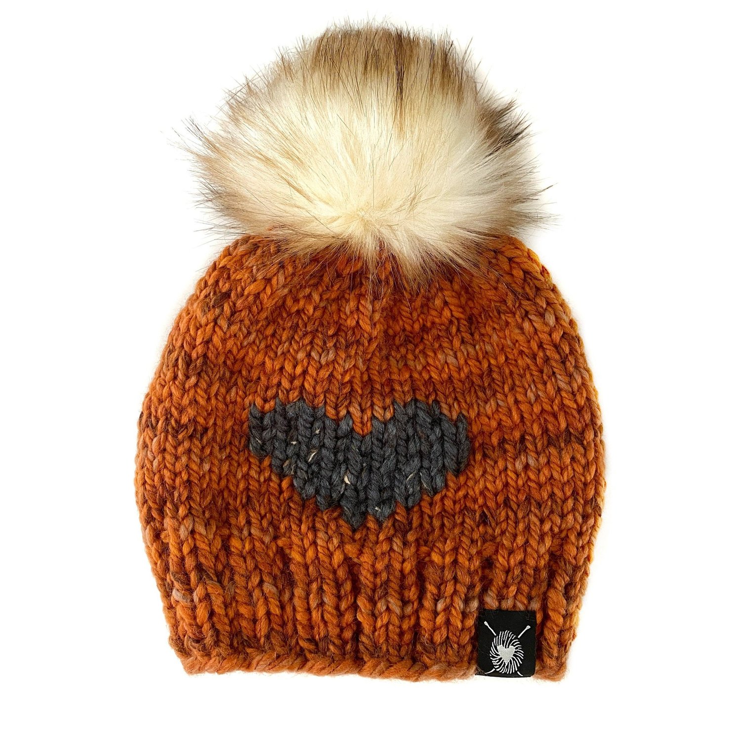 Big Heart Faux Fur Pom-Pom Beanie in Autumn Love — Autumn