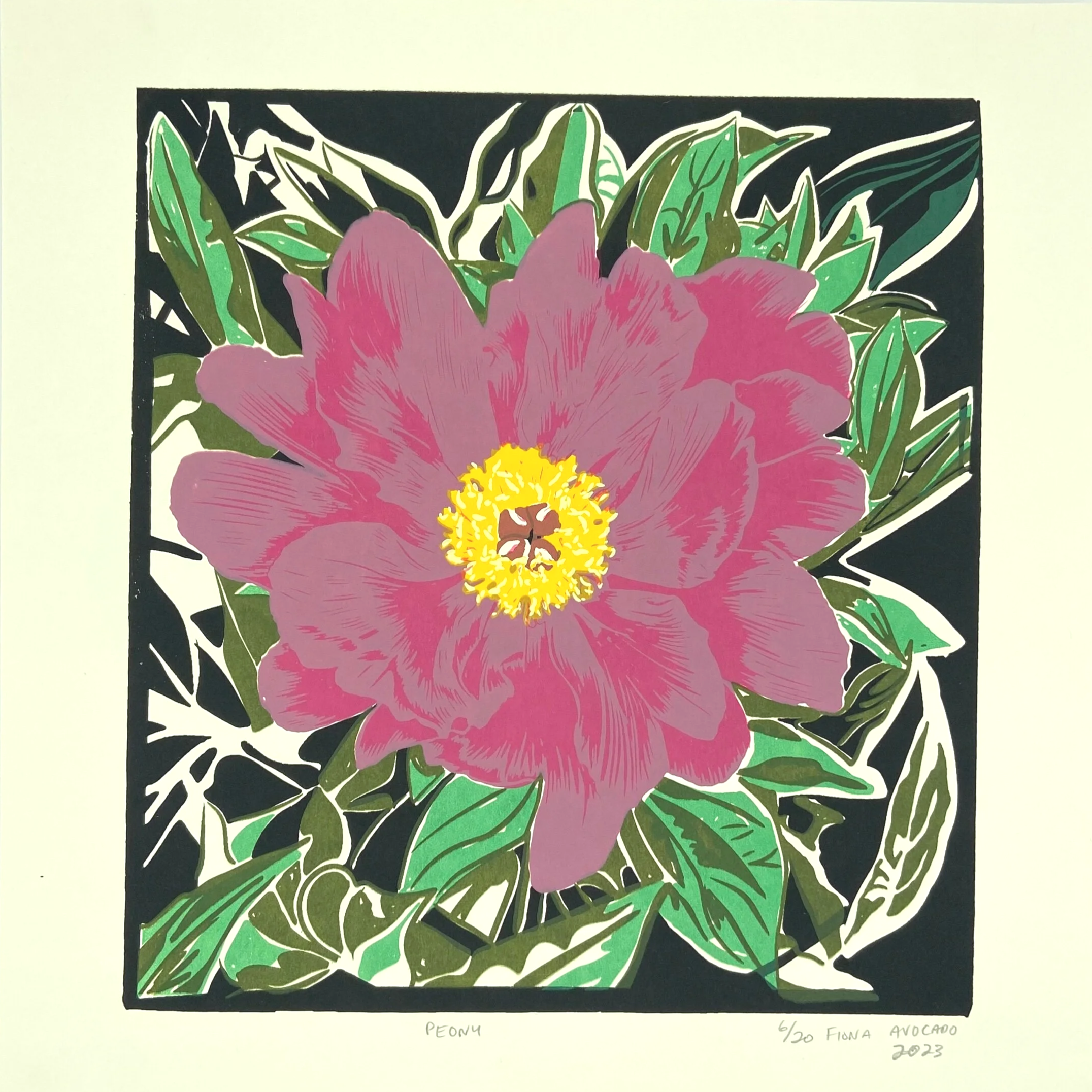 PEONY, 12" x 12", 8 color screenprint, 2023