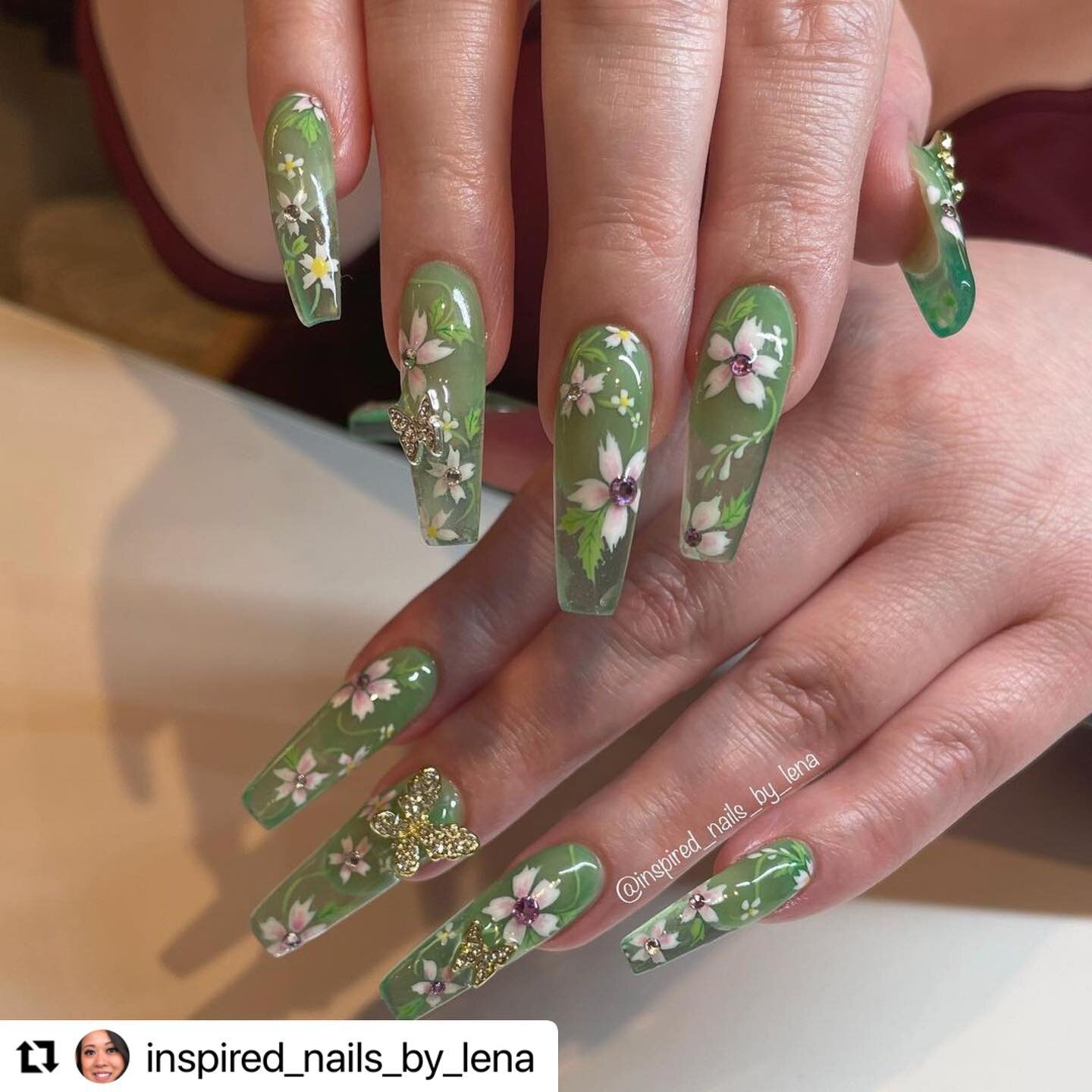 #Repost @inspired_nails_by_lena with @use.repost
・・・
This is me trying to channel spring. 🌸🌸🦋
.
Acrylics + Level 3 nail art