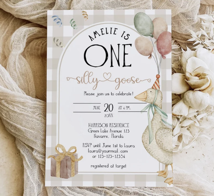 Plan the cutest ONE Silly Goose first birthday party! Get ideas for decor, food, desserts, shopping lists, and a full checklist for a perfect celebration.