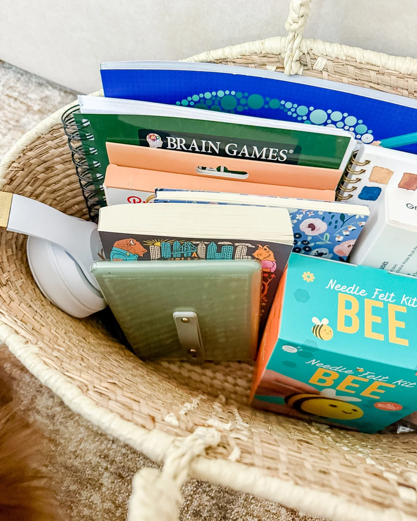 My Analog Basket: Cozy Activities to Stop Doom Scrolling | My cozy analog basket is my favorite way to stop doom scrolling. Here’s everything I keep in it to relax, unwind, and enjoy screen-free evenings.