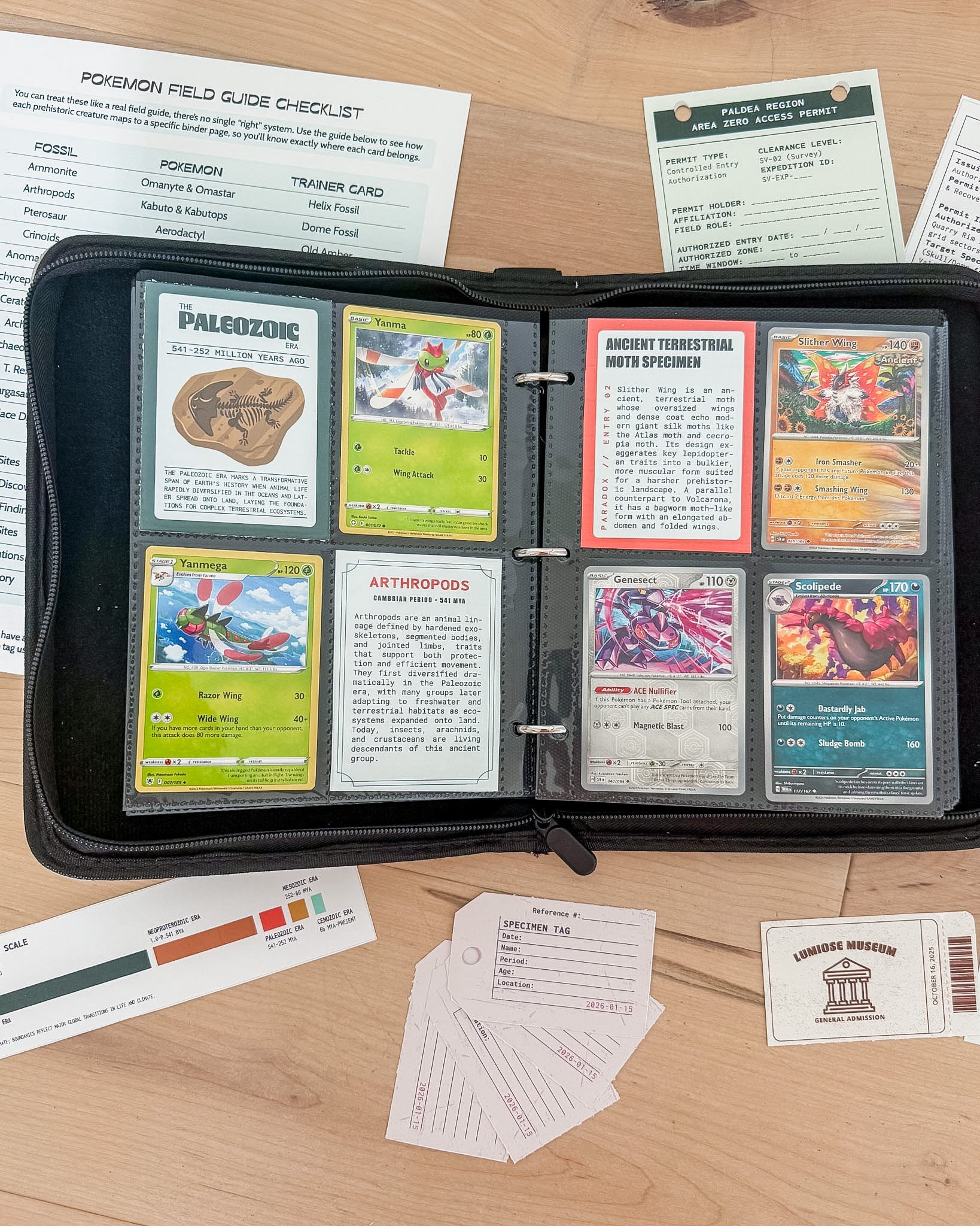 Pokémon fossil field guide binder in Vault X 4 pocket binder