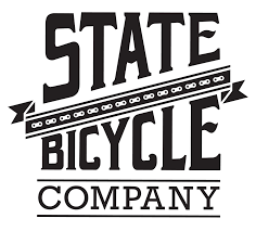 Logo for State Bicycle Company with bold text and a stylized banner.