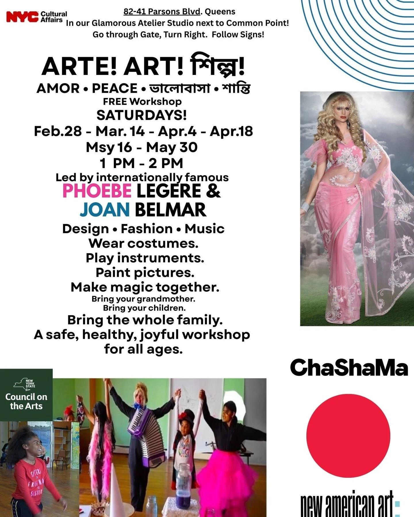 THE LIVING ATELIER - FREE WORKSHOP - ALL AGES- in 4 languages - Spanish, Bengali, English and French - Today at 1 PM at the T Building in my studio. The Living Atelier: Wearable Art, Performance, and Community Power
New American Art Lab is a multilin