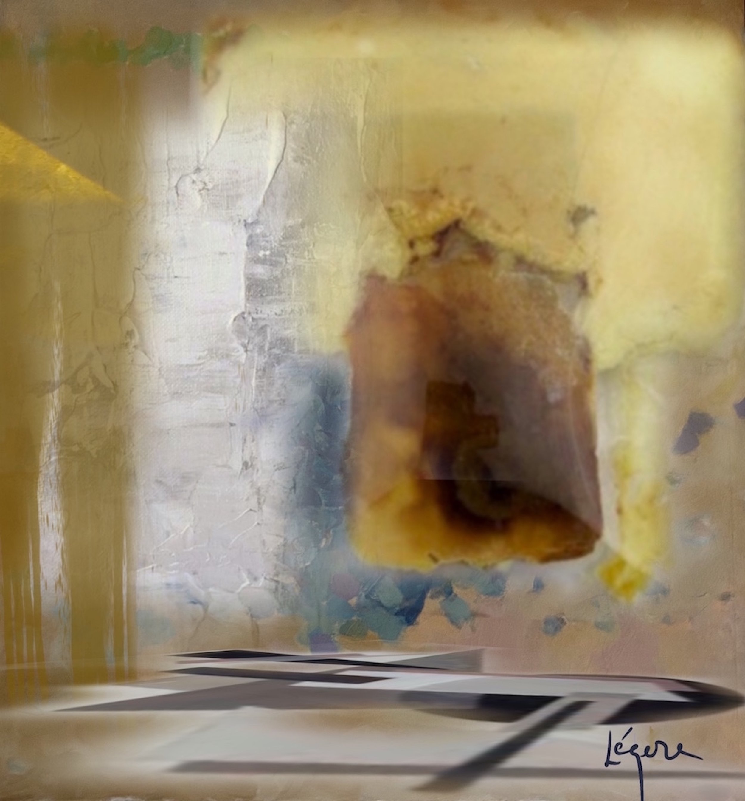 Abstract painting by Phoebe Legere, showing the profound multidisciplinary nature of her art practice, with classical perspective, oil glazzes and honey used to suggest an ambiguous quantum infinity