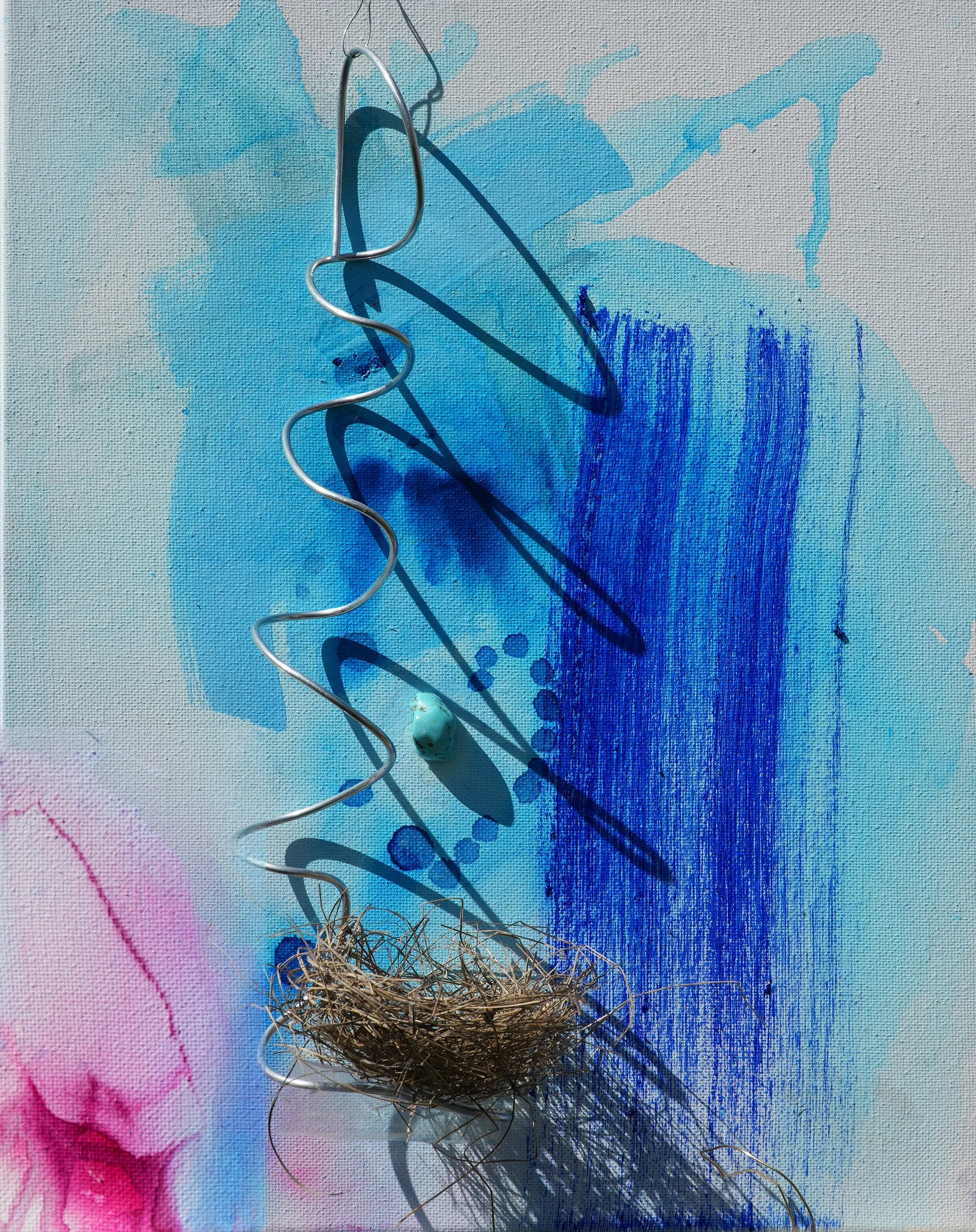 Multimedia art by Phoebe Legere showing a nest found just outside the Roosevelt Spa in Saratoga Springs, steps from where Phoebe Legere opened for David Bowie