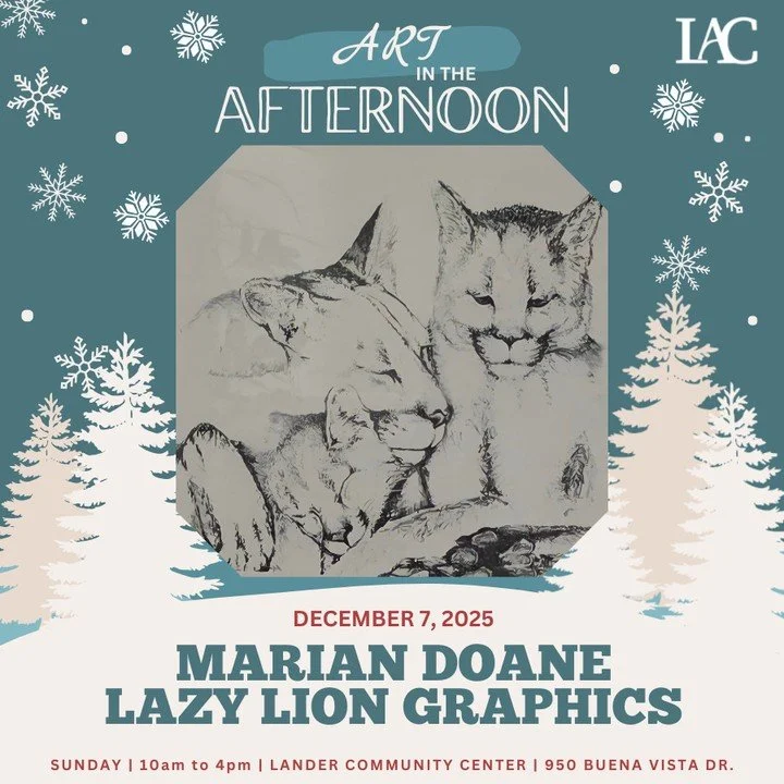 Welcome featured artist! ⁠
⁠
Art in the Afternoon ⁠
Sunday, December 7th 2025 ⁠
Free admission ⁠
⁠
More information at LanderArtCenter.com/2025AitA ⁠
⁠
&quot;I paint or draw on everything. I see patterns and try to bring them out of the item; whether