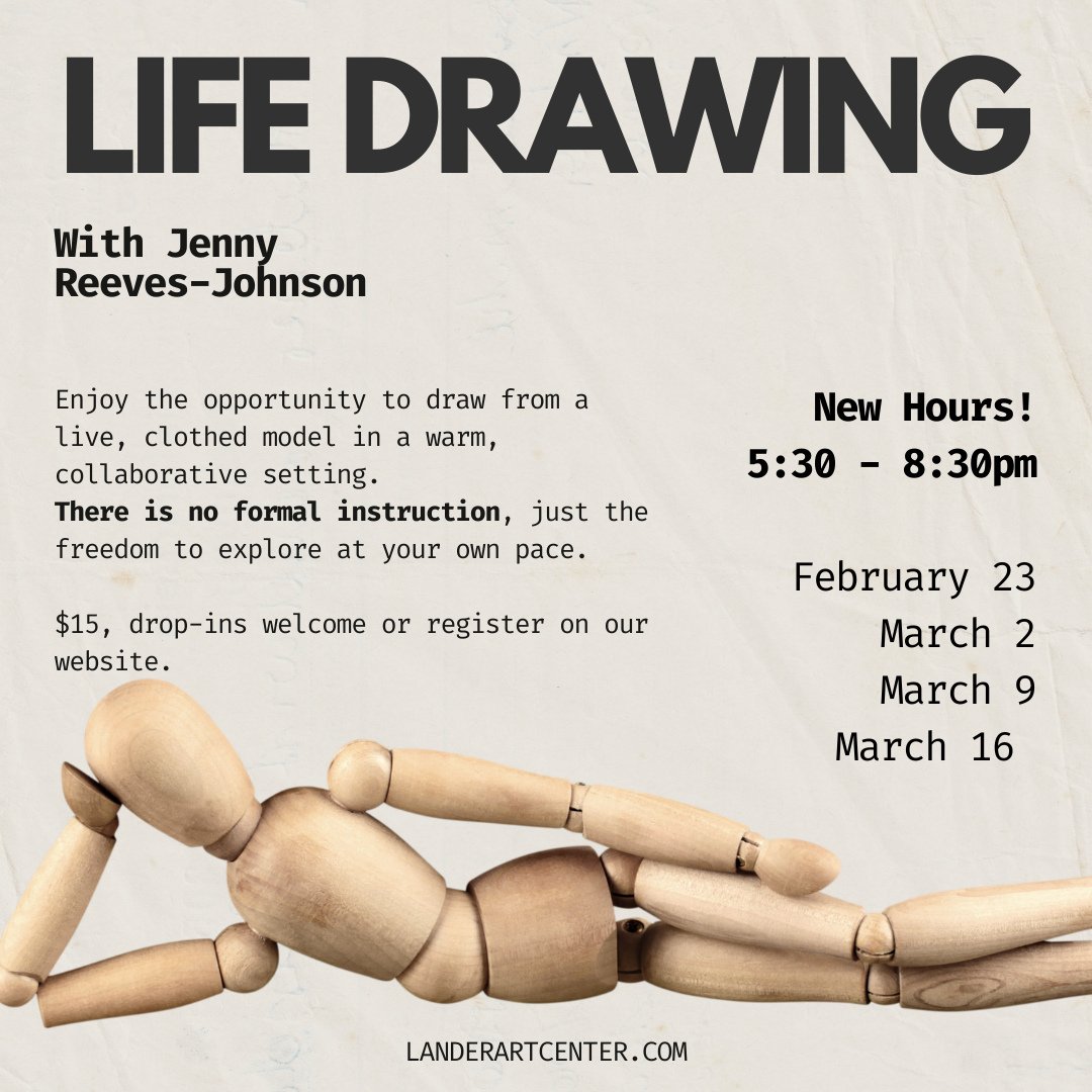 Our Life Drawing sessions with Jenny Reeves-Johnson have shifted to a new time: 5:30 PM &ndash; 8:30 PM.⁠
⁠
We still have a few sessions left this season! Whether you&rsquo;re looking to sharpen your skills or try something new, we&rsquo;d love to ha
