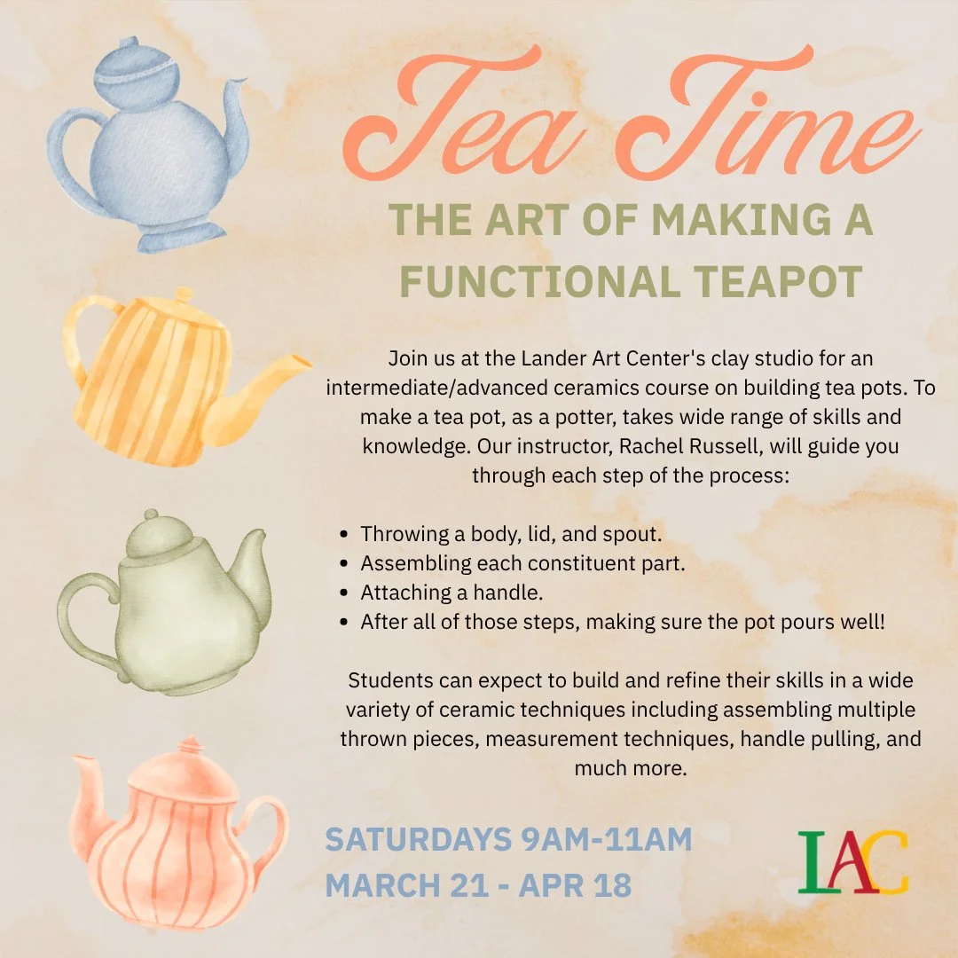 We still have just a few spots open in our newest advanced pottery class, "Tea Time."⁠
This course is for INTERMEDIATE and ADVANCED students; beginner potters or those with no experience should look to our "Intro to Wheel Throwing&quot