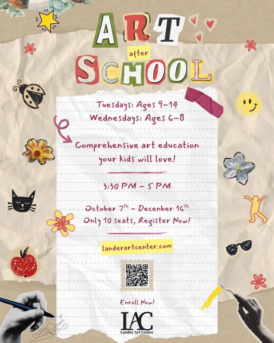 It's that time of year again, folks! Art After School is live for enrollment. However, there are only ten spots available, so don't delay! Head over to landerartcenter.com and register today!